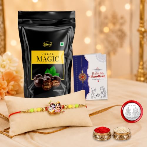 Radhe Krishna Rakhi Combo - Raksha Bandhan Gift with Choco Magic Standy Pouch, Pack of 5 - Image 2