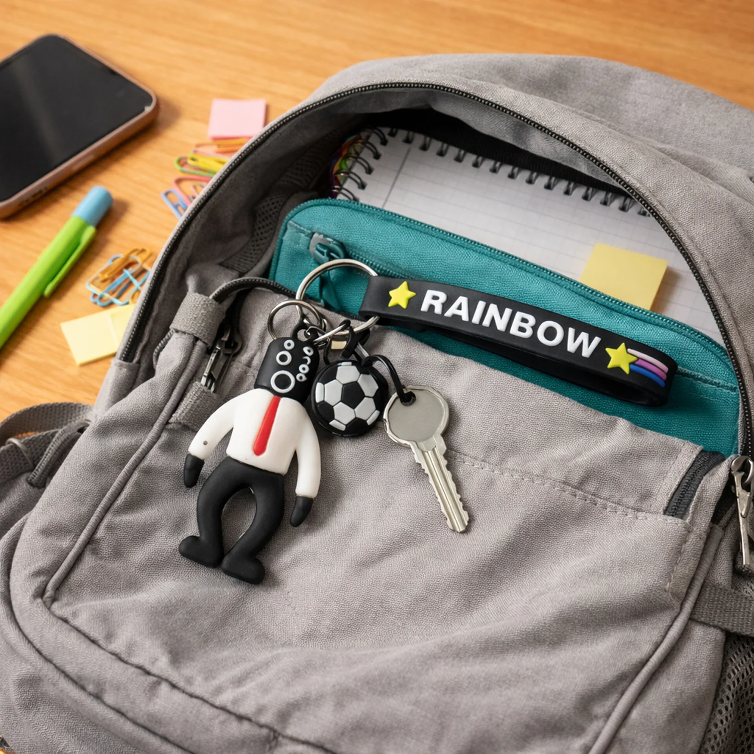 Rainbow Keychain – Colorful Cartoon Football Boy Accessory - Image 3