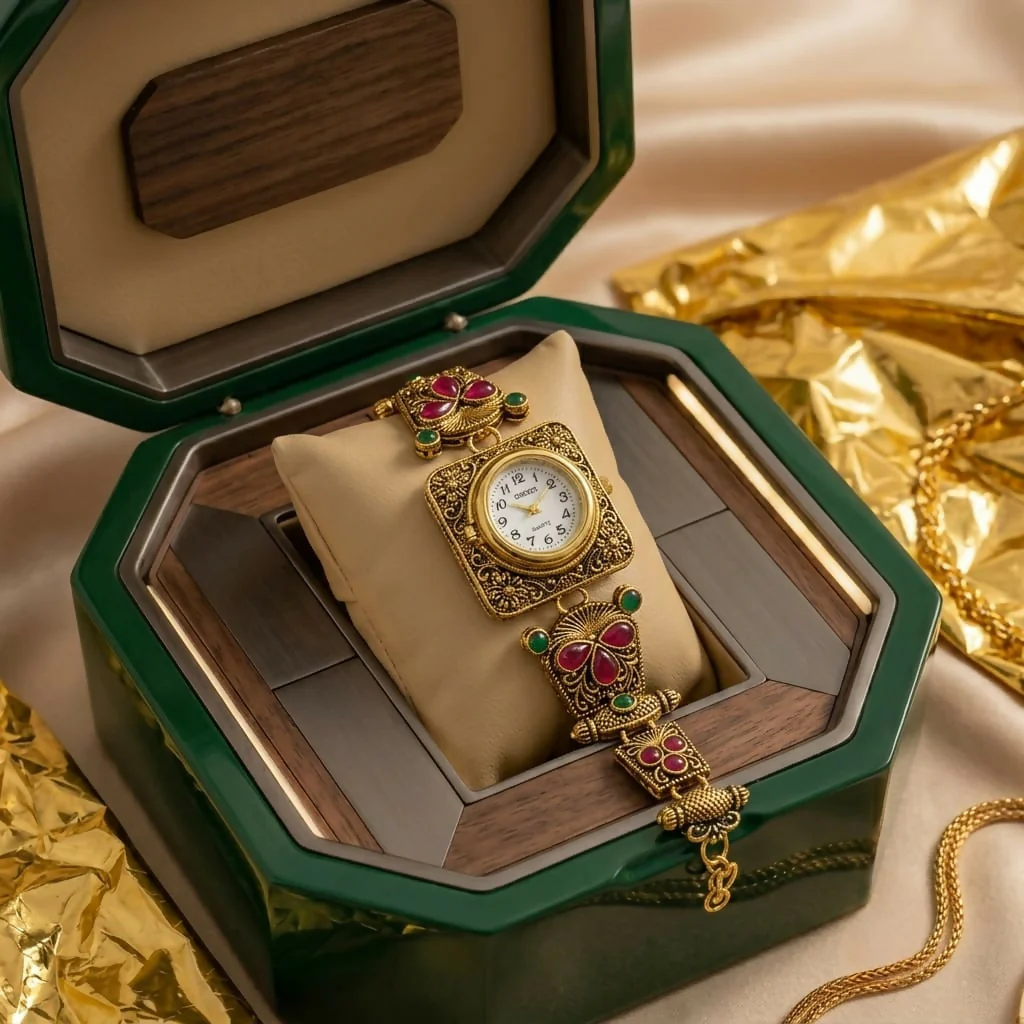 Rajwadi Antique Gold Plated Designer Bracelet Watch for Women - Image 2