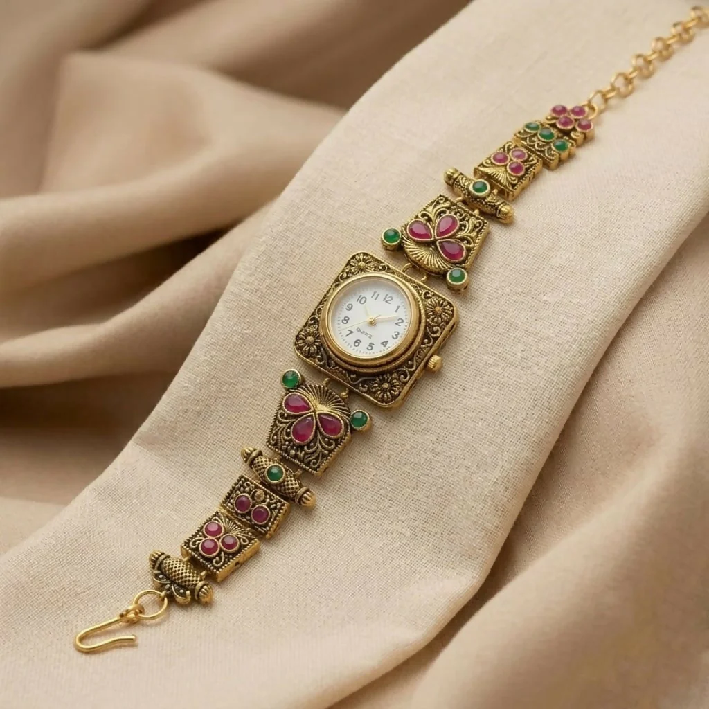 Rajwadi Antique Gold Plated Designer Bracelet Watch for Women - Image 5