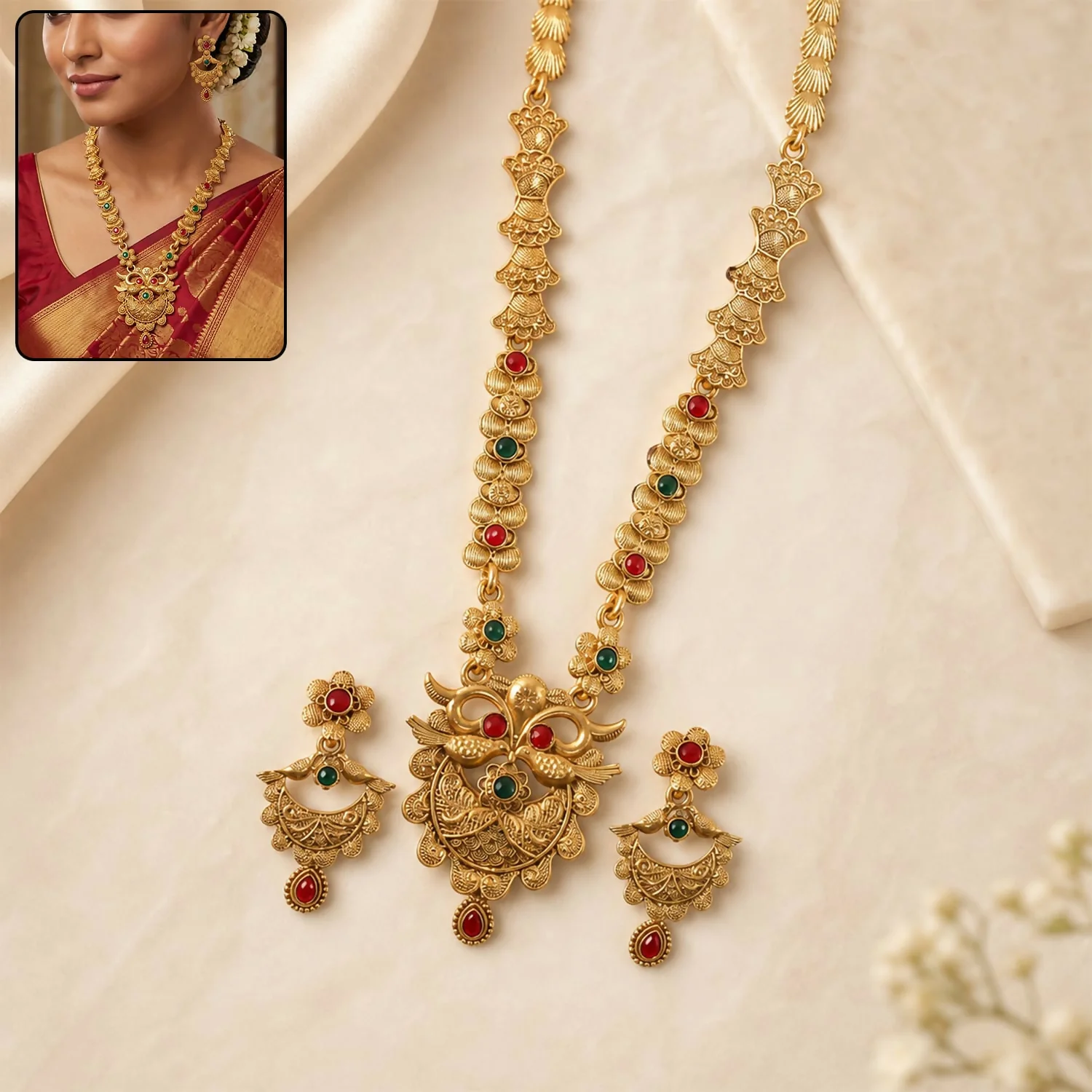 Peacock Necklace Set – Regal Gold Plated Ethnic Jewelry for Weddings
