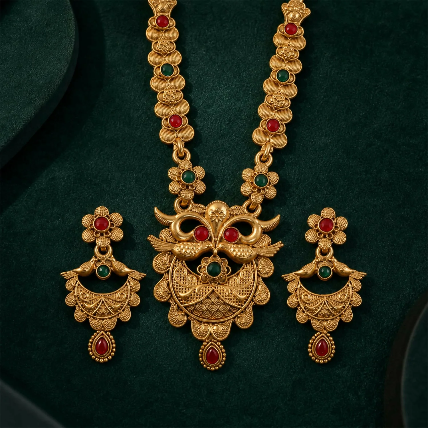 Peacock Necklace Set – Regal Gold Plated Ethnic Jewelry for Weddings - Image 4