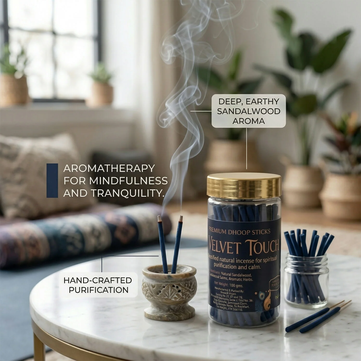 Velvet Touch Sandalwood Dhoop Sticks – Long-lasting fragrance for Pooja and Meditation - Image 2