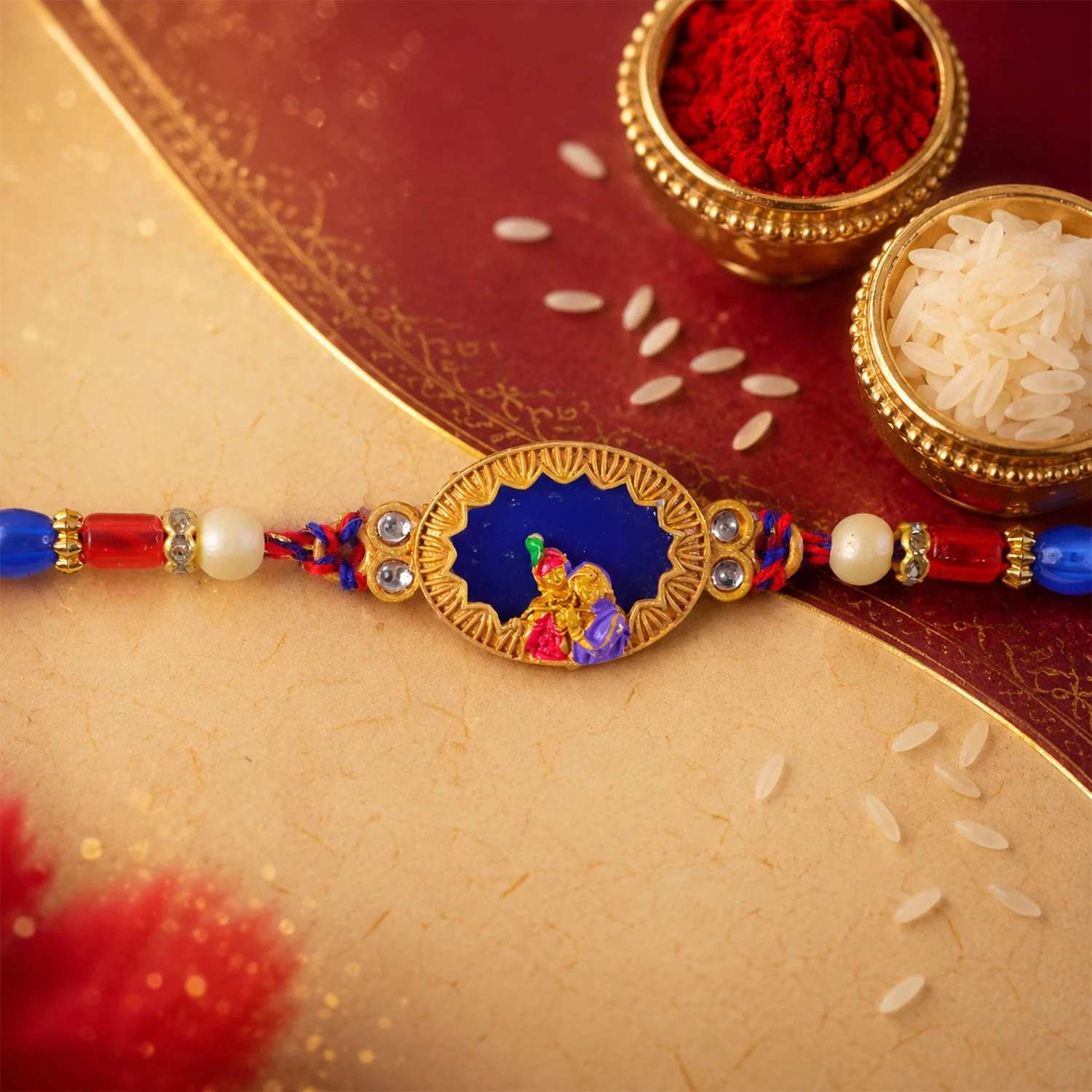 Rakha Krishna Charm Traditional Beaded Designer Rakhi for Brother - Image 4