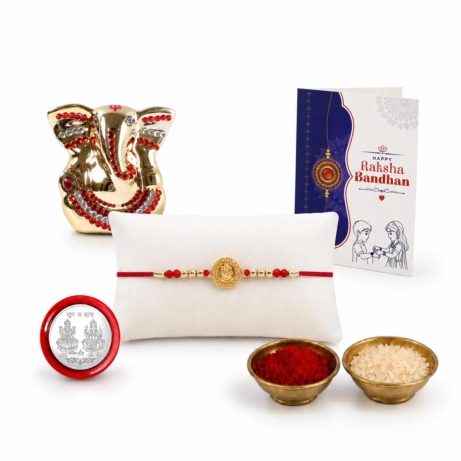 Rakhi for Bhai – Ganesh Idol Rakhi | Silver Coin, Roli Chawal Gift Combo (Pack of 4) For Raksha Bandhan - Image 2