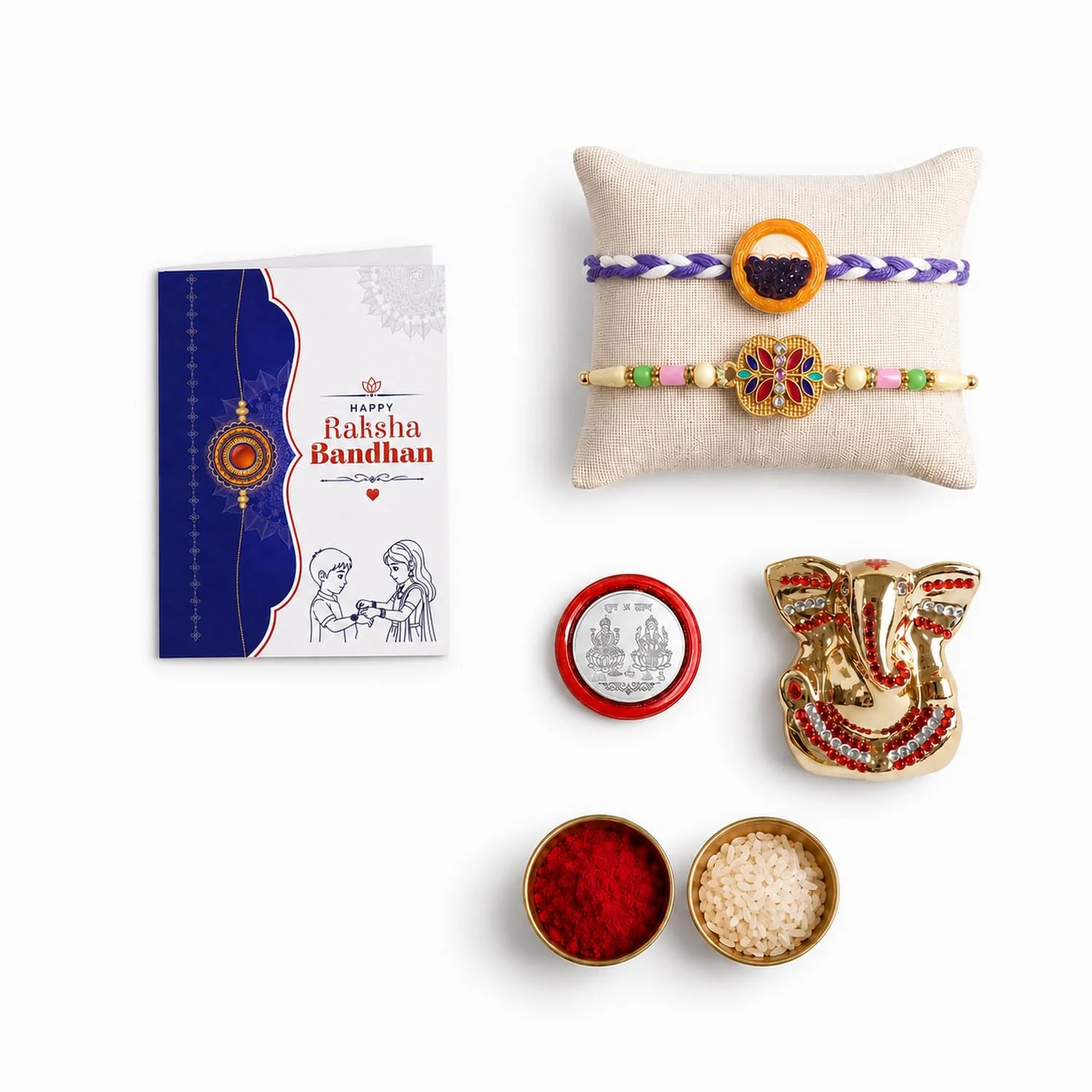 Rakhi for Bhai – Ganesh Idol Rakhi | Silver Coin, Roli Chawal Gift Combo (Pack of 4) For Raksha Bandhan - Image 2