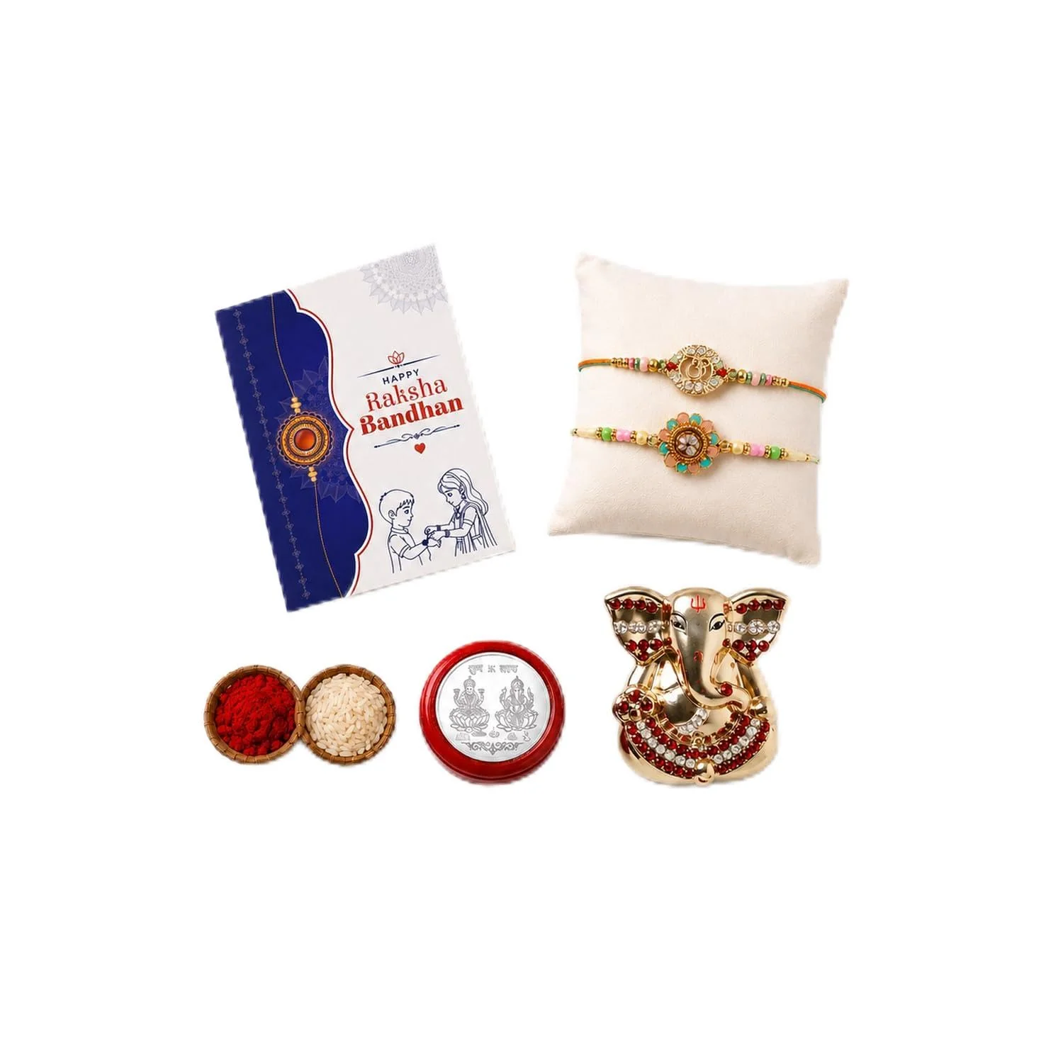 Rakhi for Bhai – Ganesh Idol Rakhi | Silver Coin, Roli Chawal Gift Combo (Pack of 4) For Raksha Bandhan - Image 2