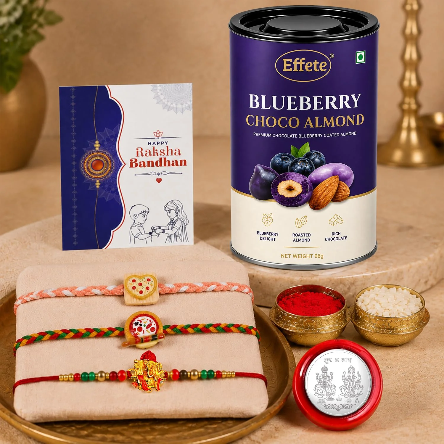 Rakhi Set for Brother (Set of 7) – Ganesha Pizza Heart Combo | Raksha Bandhan Gift