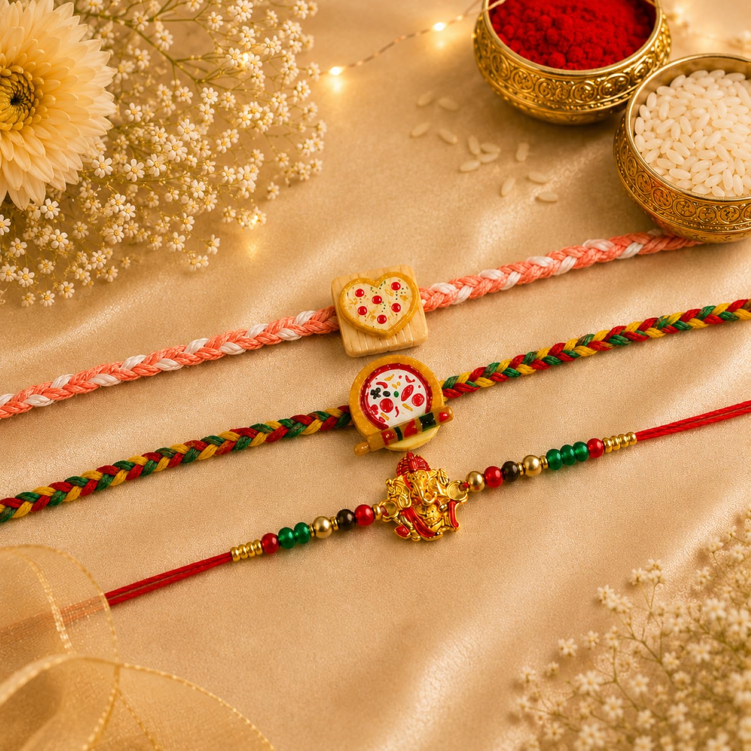 Rakhi Set for Brother (Set of 7) – Ganesha Pizza Heart Combo | Raksha Bandhan Gift - Image 4