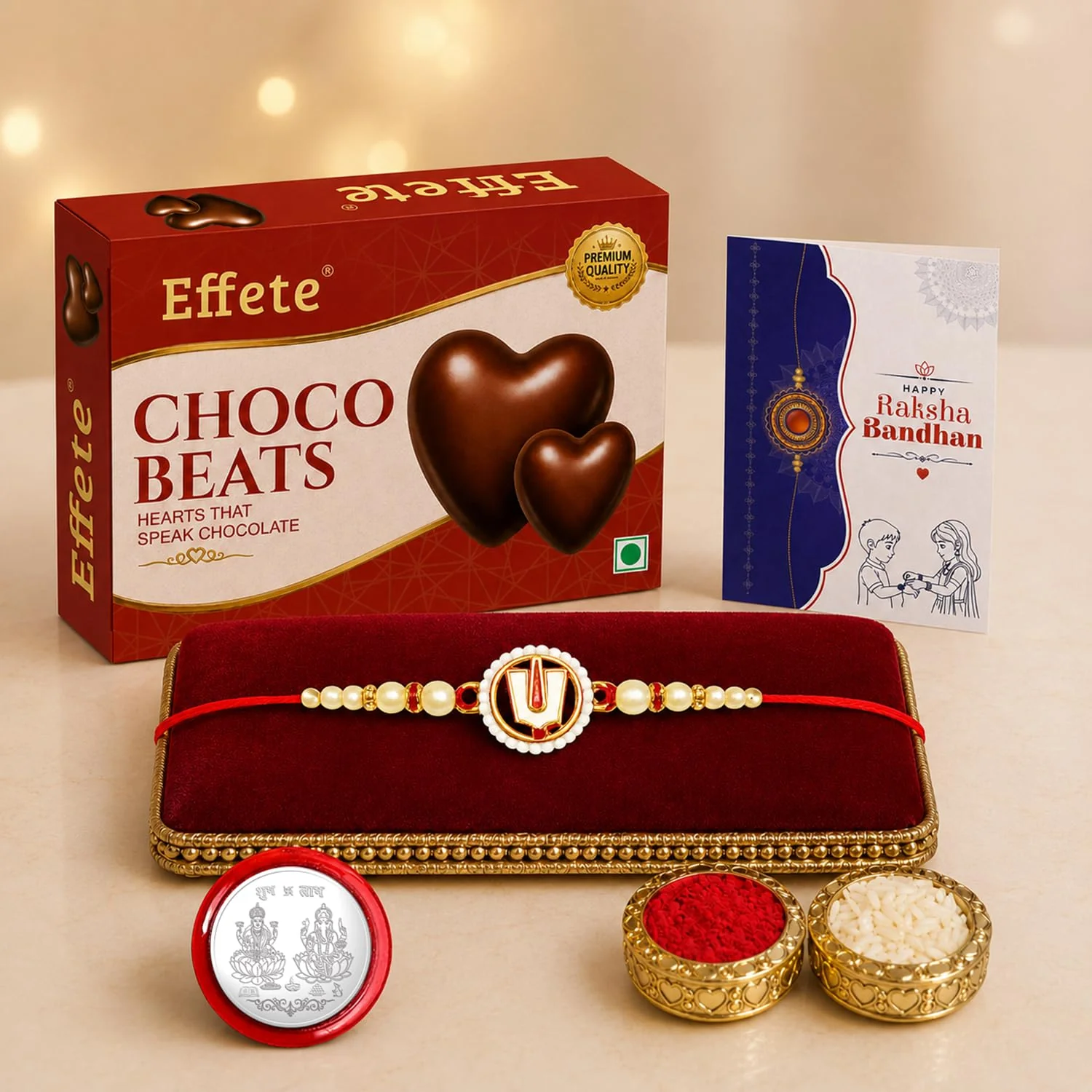 Colorful Design Rakhi with Chocolate for Brother – Raksha Bandhan Gift Combo (Set of
