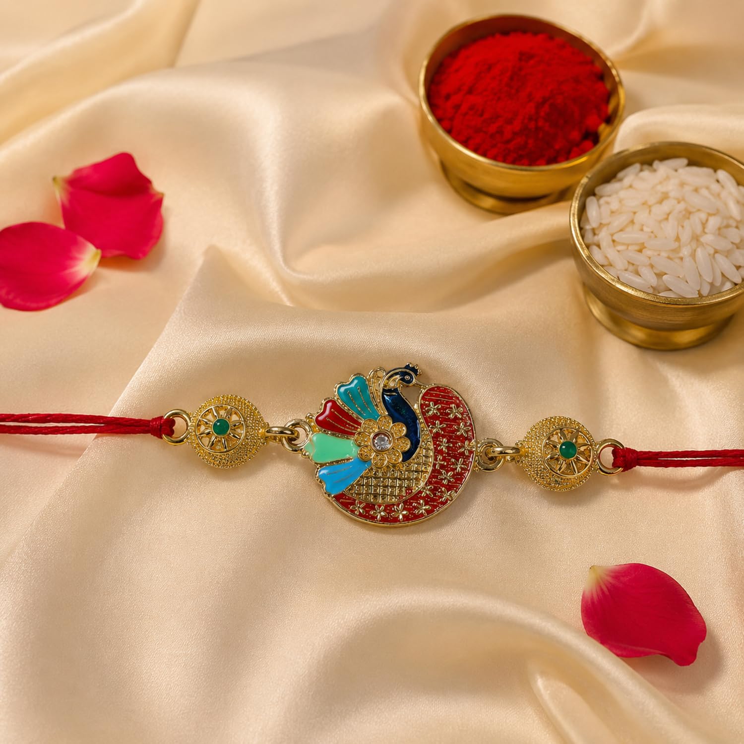 Colorful Mor Rakhi with Chocolate for Brother – Raksha Bandhan Gift Combo (Set of 5) - Image 4