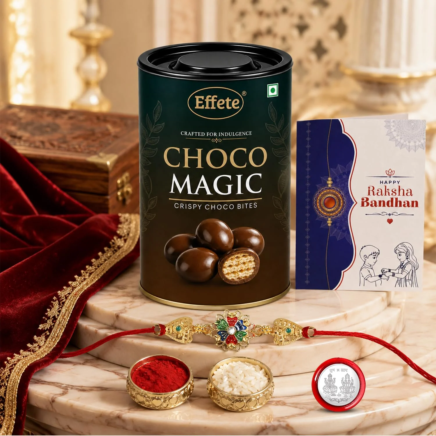 Elegant Colorful Design Rakhi with Chocolate for Brother – Raksha Bandhan Combo (Set