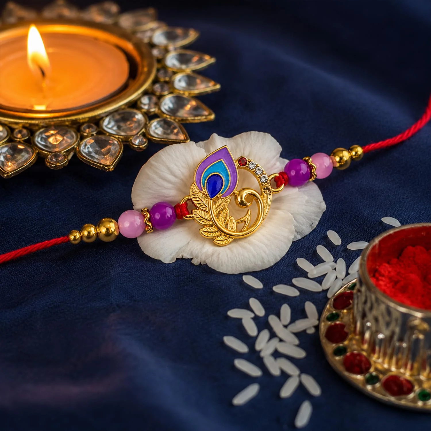 Elegant Mor Design Rakhi with Chocolate for Brother – Raksha Bandhan Gift Combo (Set - Image 4