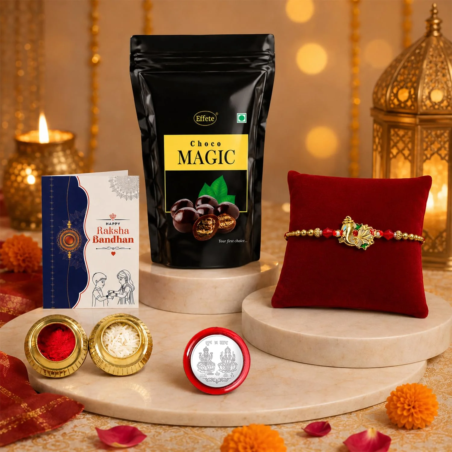 Ganesh Ji Rakhi with Chocolate for Brother – Raksha Bandhan Festive Gift Combo (Pack