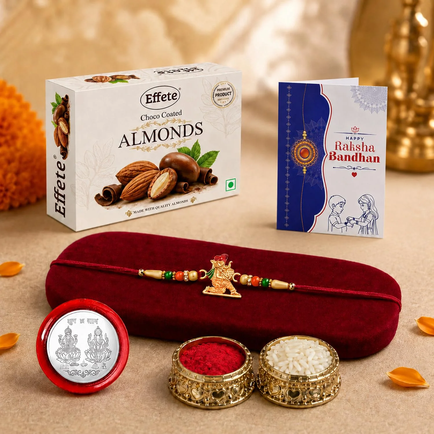Ganesha Design Rakhi with Chocolate for Brother – Raksha Bandhan Gift Combo (Pack of