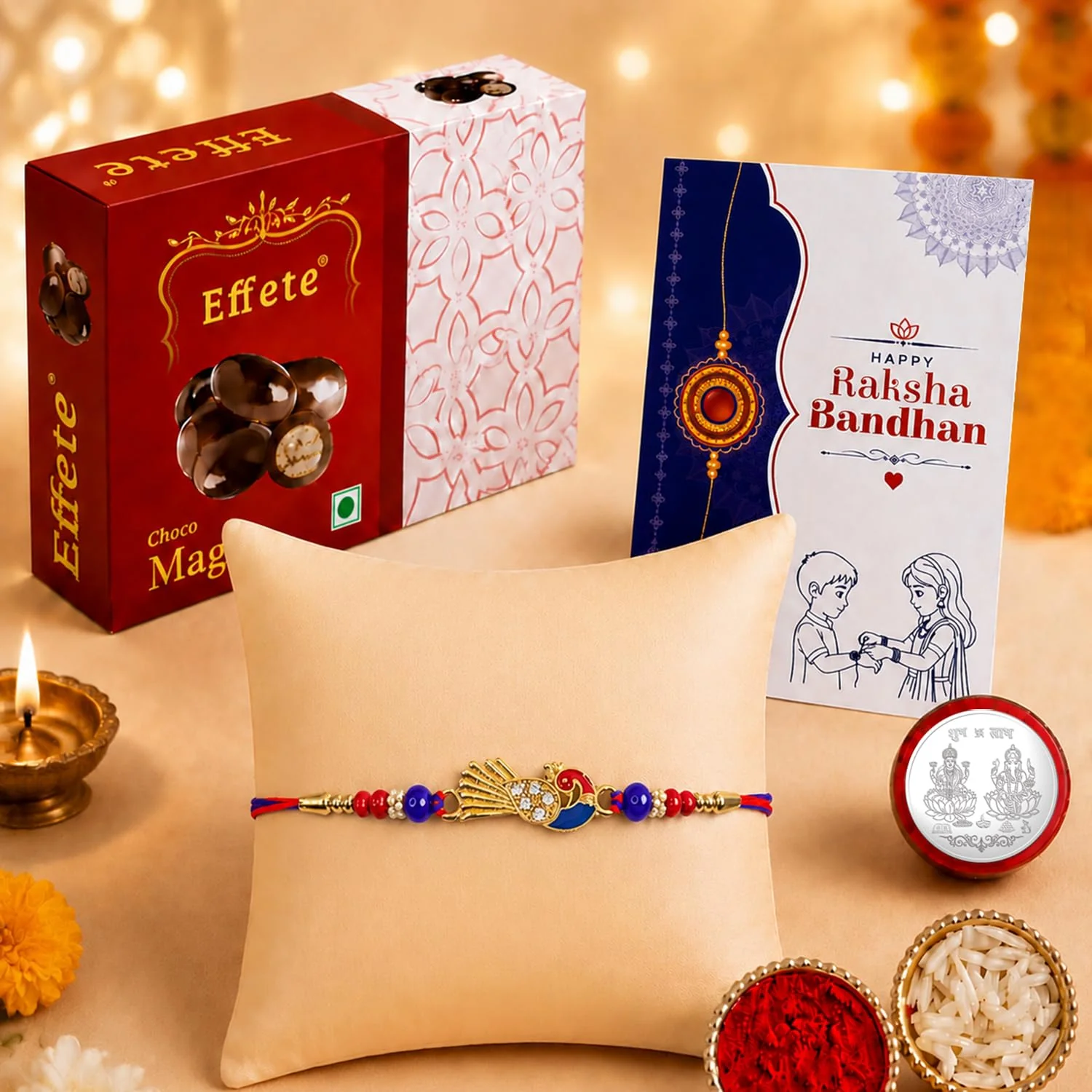 Peacock Design Rakhi with Chocolate for Brother – Raksha Bandhan Gift Combo (Set of - Image 2