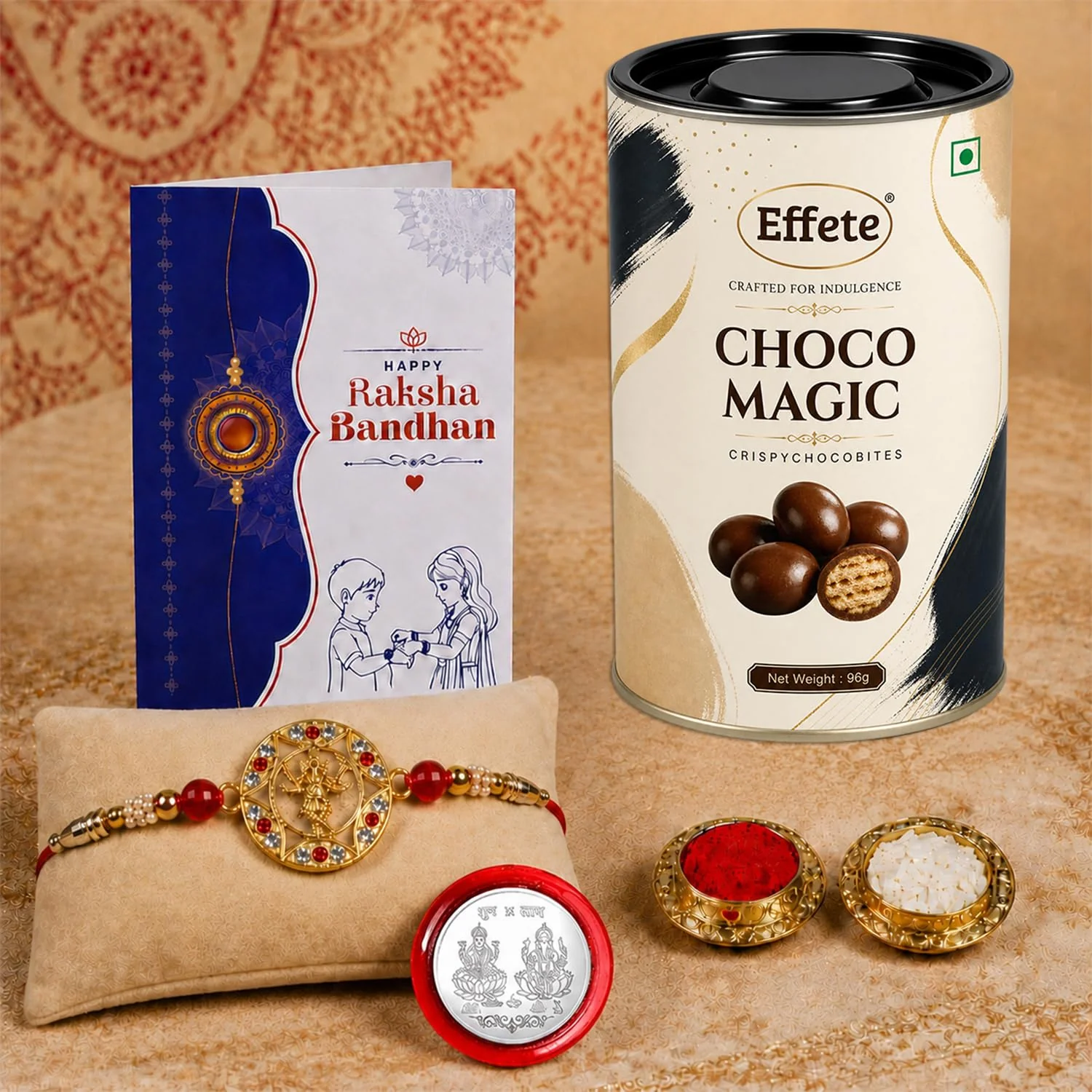 Standing Ganesha Rakhi with Chocolate for Brother – Raksha Bandhan Gift Combo (Set of