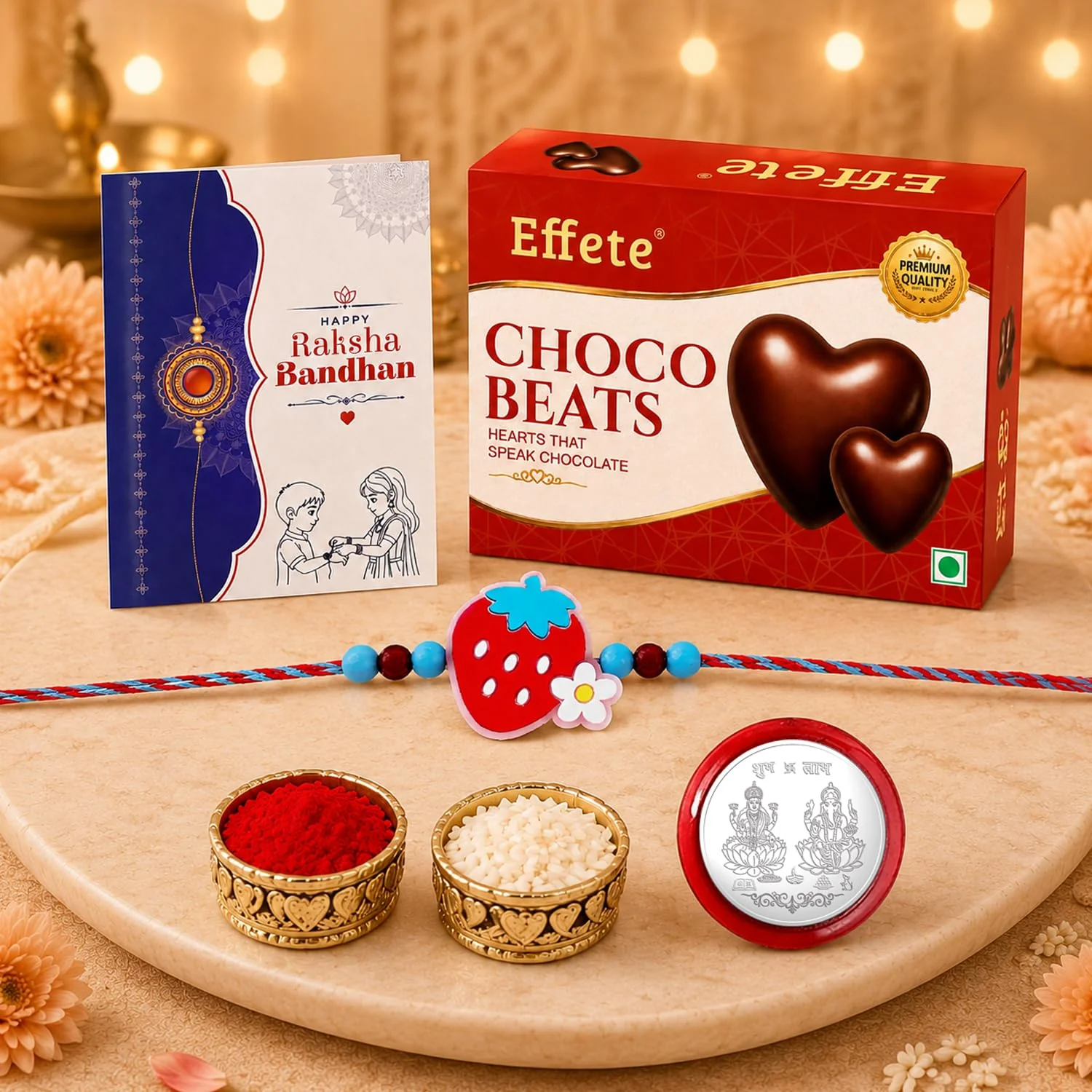 Strawberry Design Rakhi with Chocolate for Brother – Raksha Bandhan Gift Combo (Set