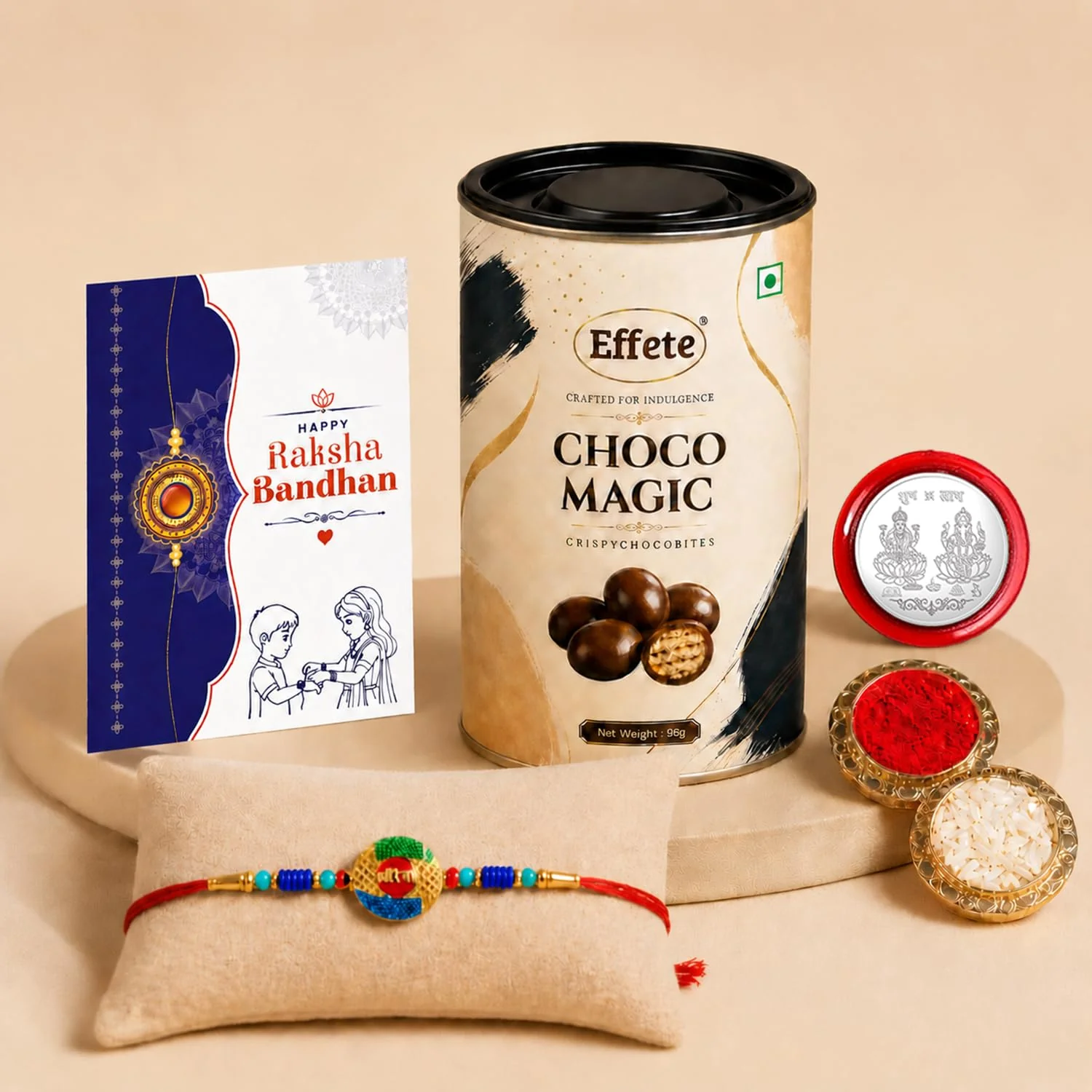 Stylish Colorful Rakhi with Chocolate for Brother – Raksha Bandhan Gift Combo (Set of