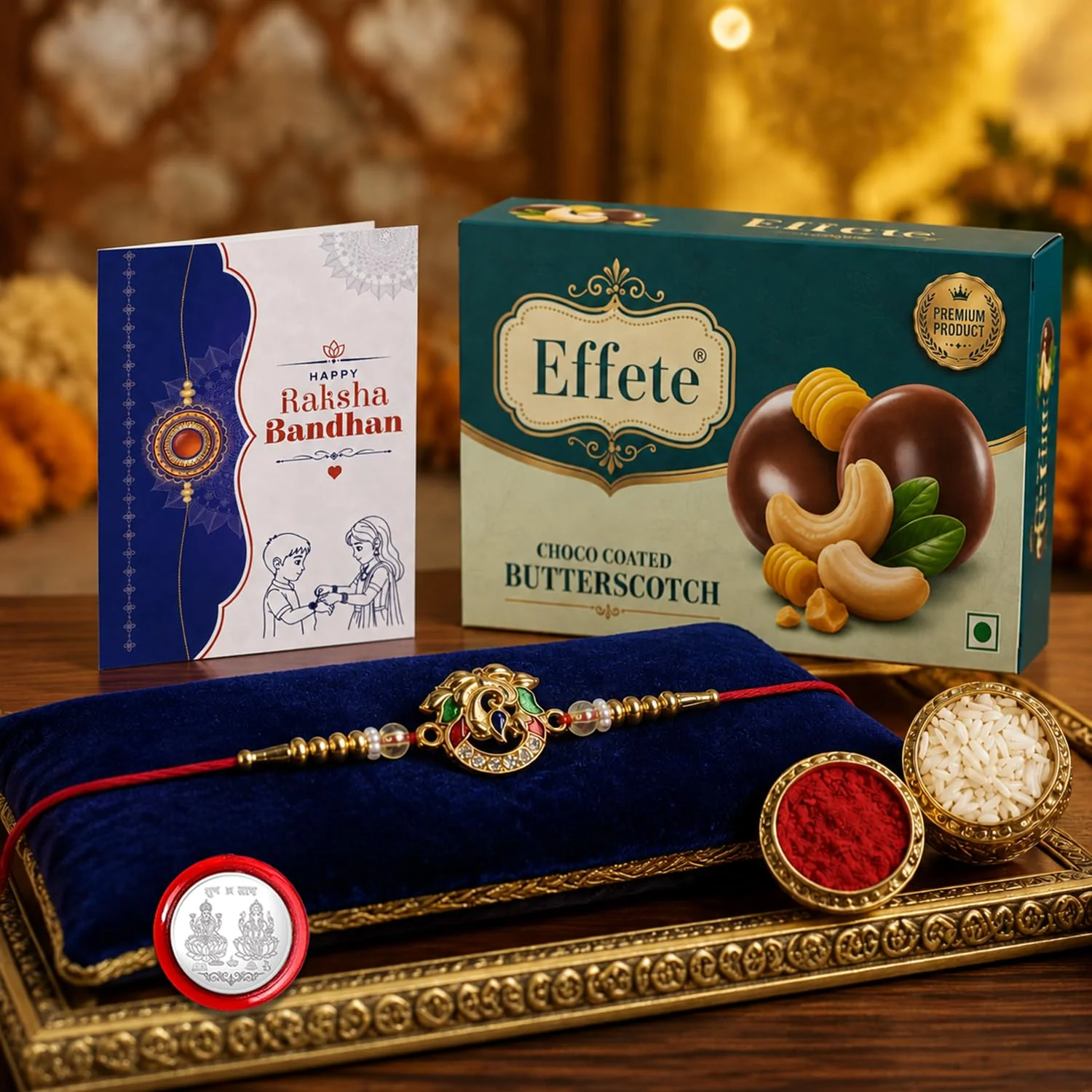 Stylish Design Rakhi with Chocolate for Brother – Raksha Bandhan Gift Combo (Set of