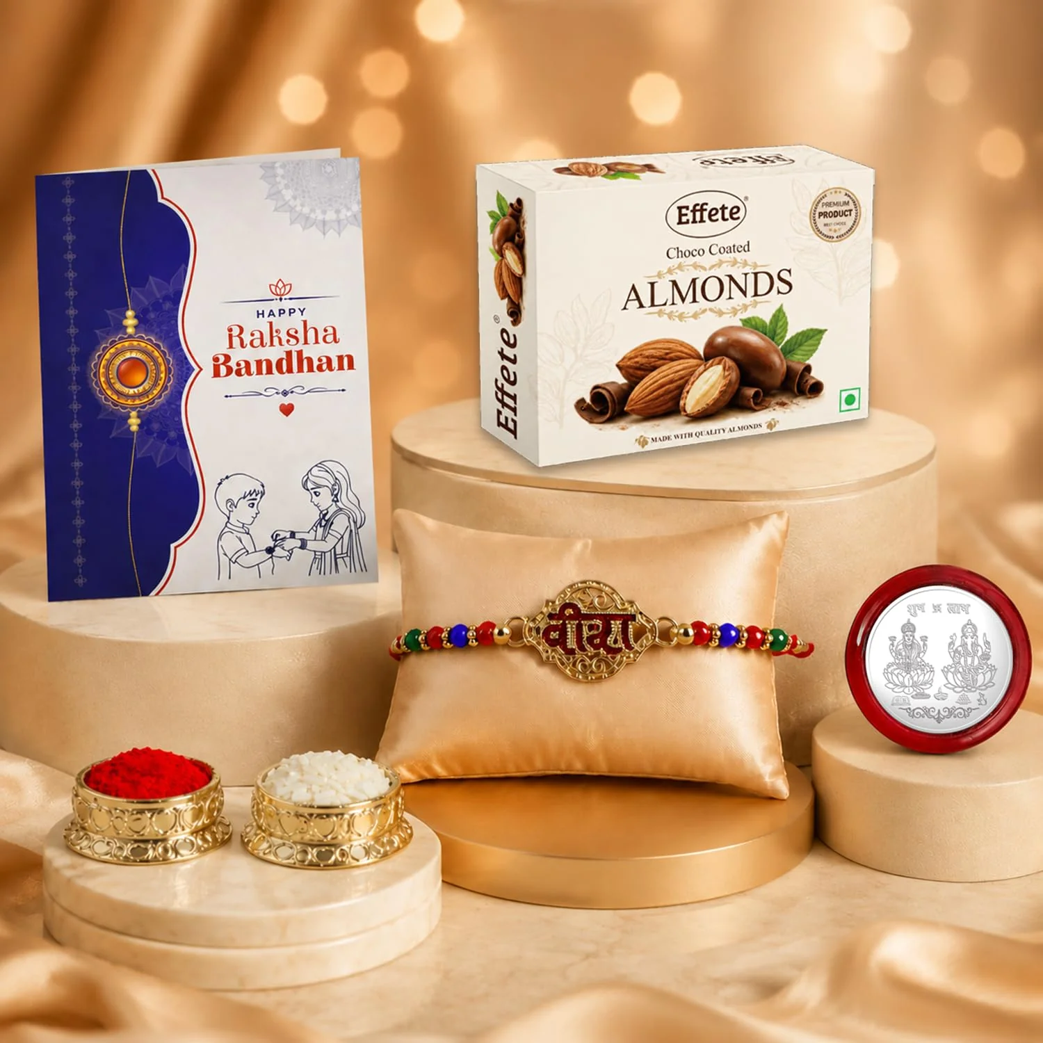 Veera Design Rakhi with Chocolate for Brother – Raksha Bandhan Gift Combo (Pack of 5)