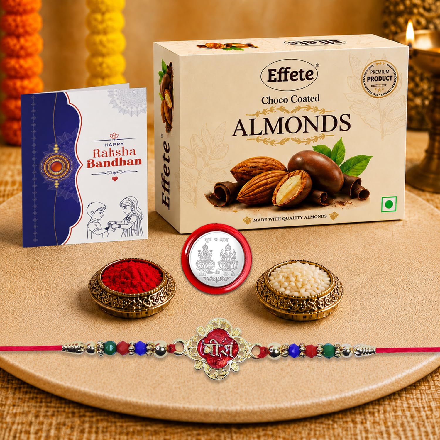 Veera Design Rakhi with Chocolate for Brother – Raksha Bandhan Gift Combo (Set of 5)