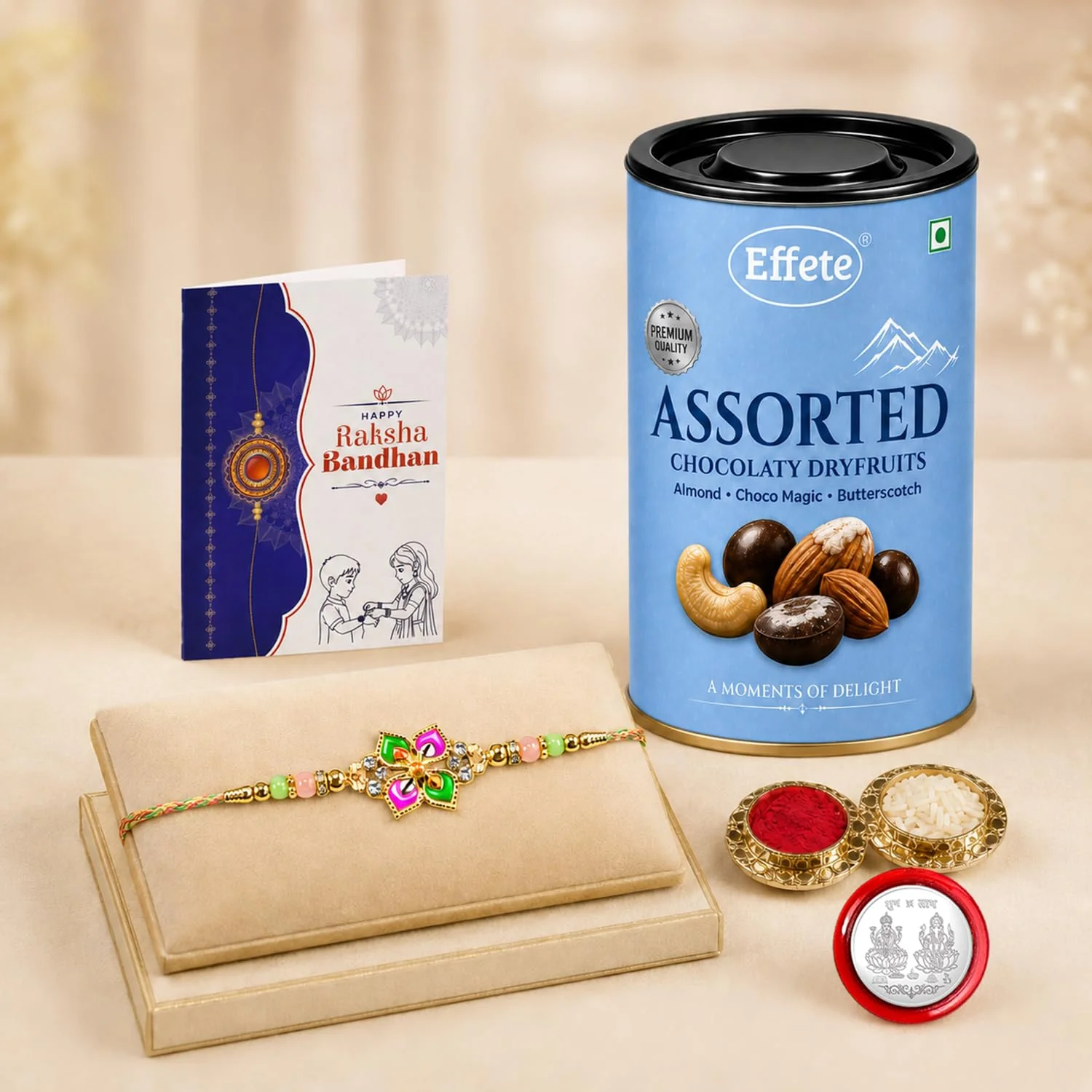 Rakhi with Chocolate for Brother (Set of 5) – Floral Design Raksha Bandhan Combo