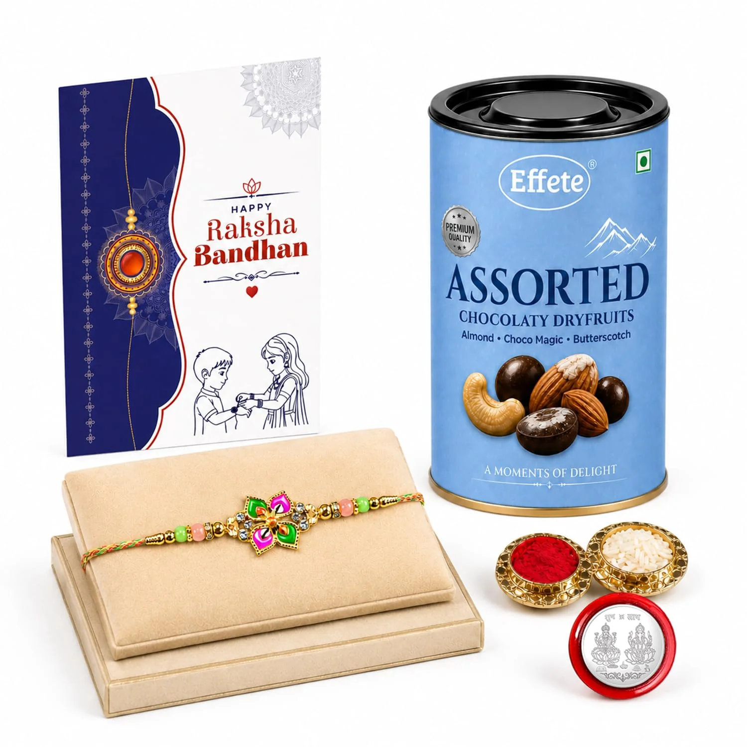Rakhi with Chocolate for Brother (Set of 5) – Floral Design Raksha Bandhan Combo - Image 2