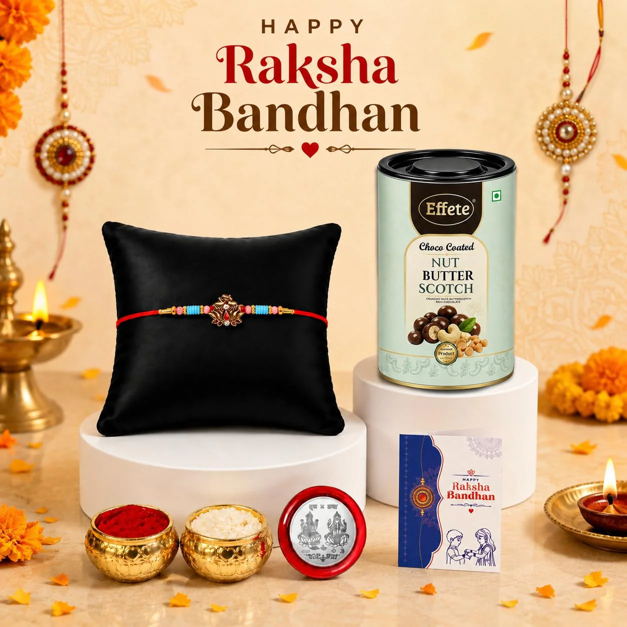 Rakhi with Chocolate for Brother (Set of 5) – Flower Design Raksha Bandhan Combo