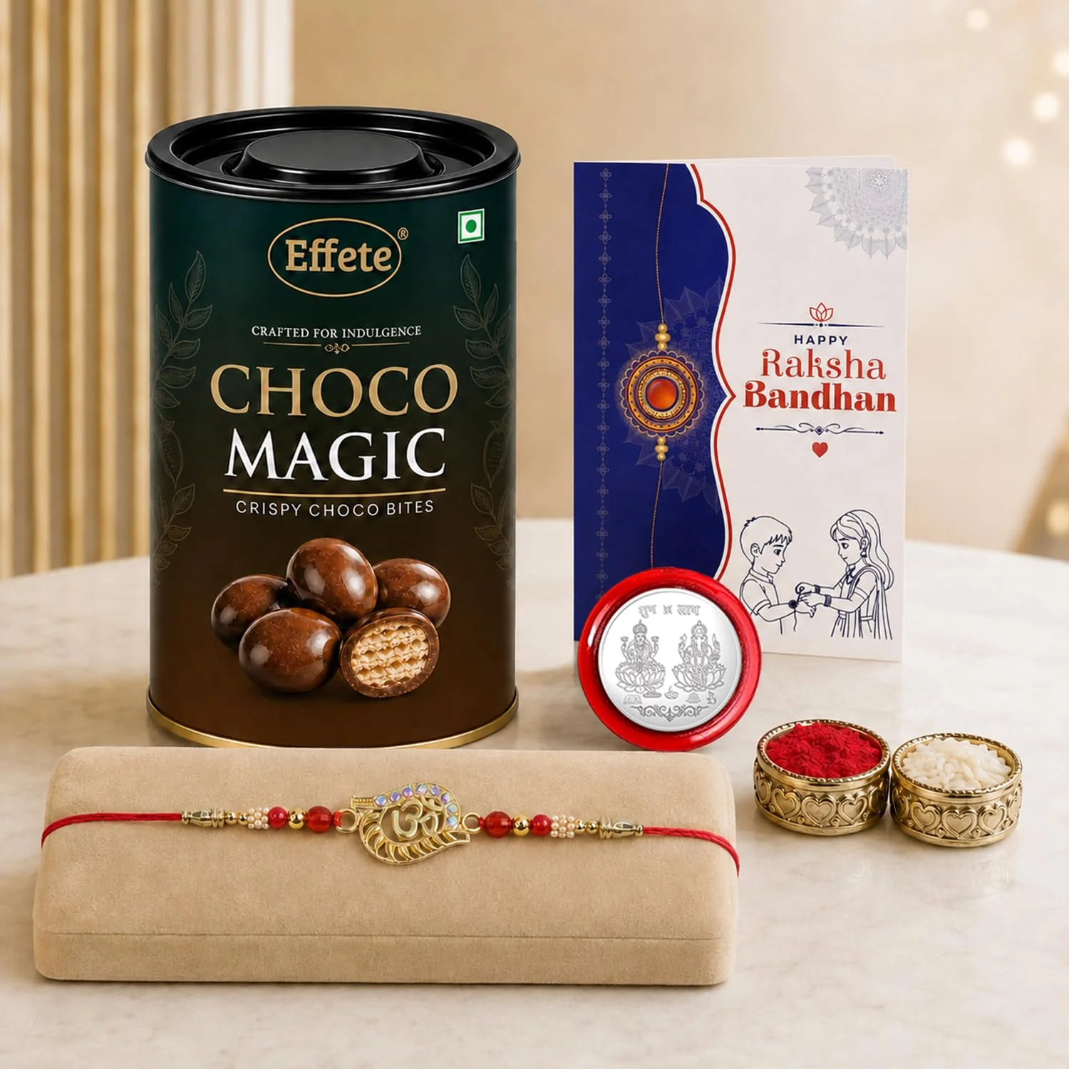 Rakhi with Chocolate for Brother (Set of 5) – Om Design Raksha Bandhan Gift Set Combo