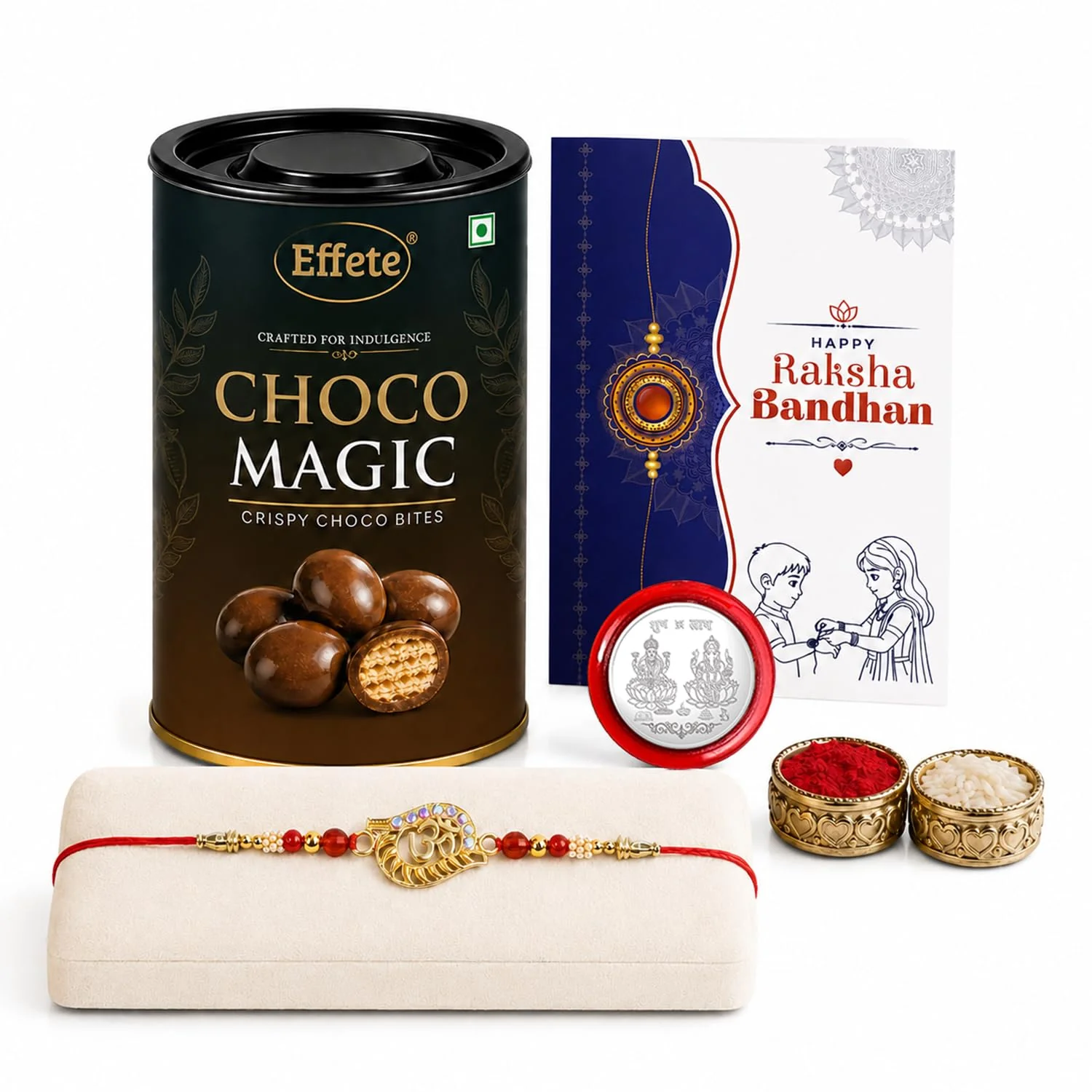 Rakhi with Chocolate for Brother (Set of 5) – Om Design Raksha Bandhan Gift Set Combo - Image 2