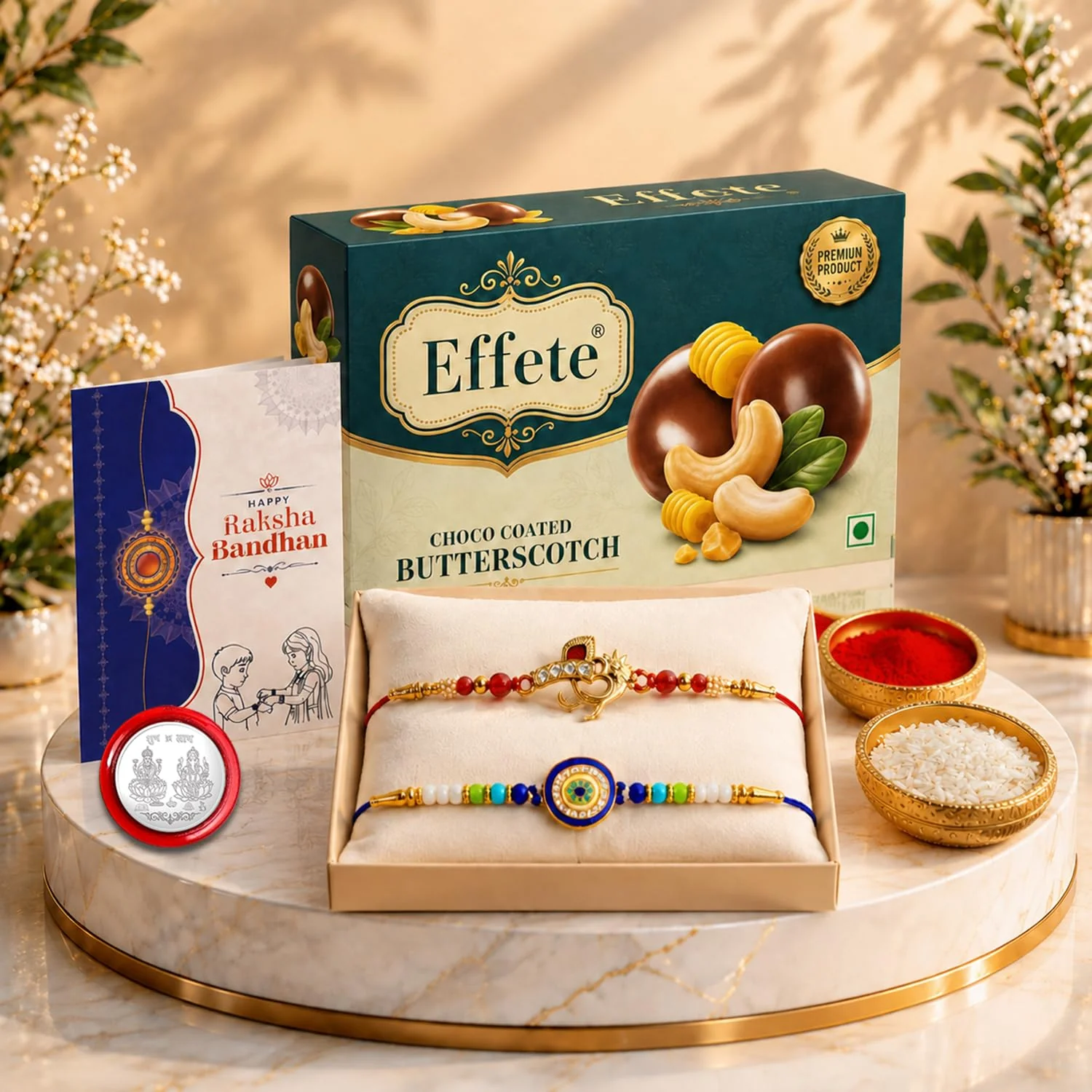 Rakhi with Chocolate for Brother (Set of 6) – Om Round Shape Raksha Bandhan Combo
