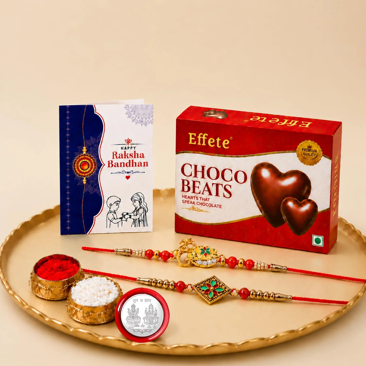 Rakhi with Chocolate for Brother (Set of 6) – Oval Rhombus Shape Raksha Gift Combo