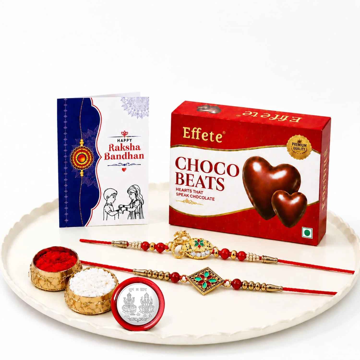 Rakhi with Chocolate for Brother (Set of 6) – Oval Rhombus Shape Raksha Gift Combo - Image 2