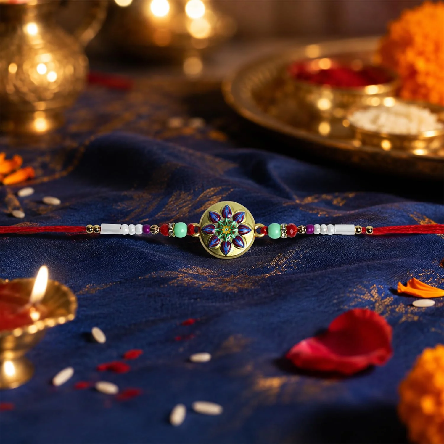 Rakhi with Chocolate for Brother (Set of 6) – Round Leaf Shape Raksha Gift Combo - Image 6