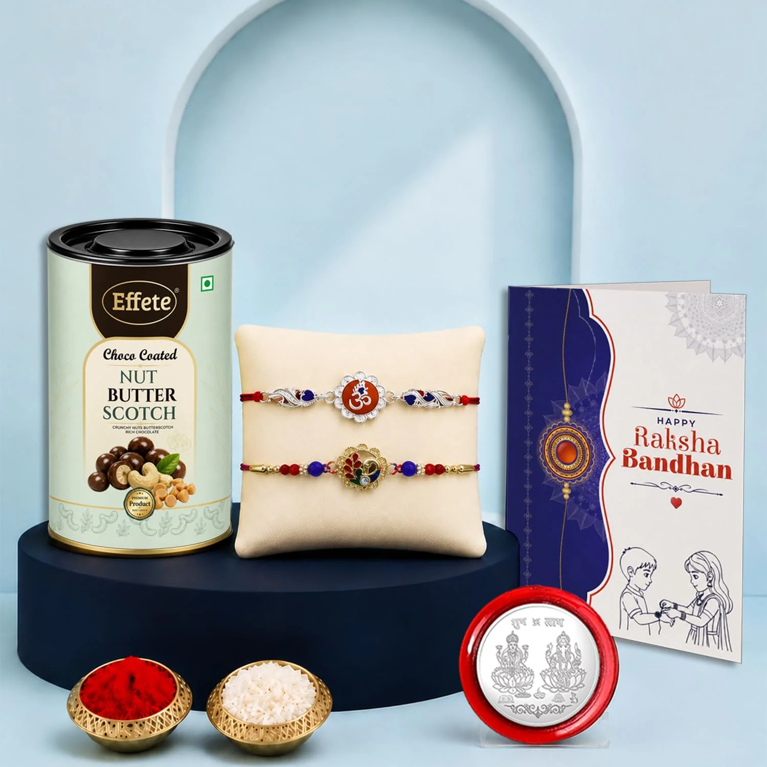 Rakhi with Chocolate for Brother (Set of 6) – Peacock Om Design Raksha Gift Combo
