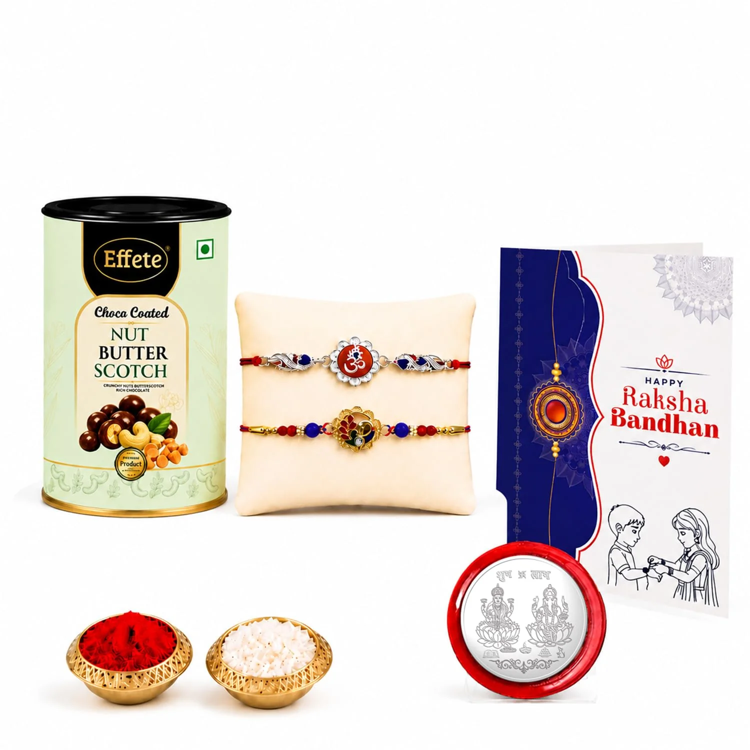 Rakhi with Chocolate for Brother (Set of 6) – Peacock Om Design Raksha Gift Combo - Image 2