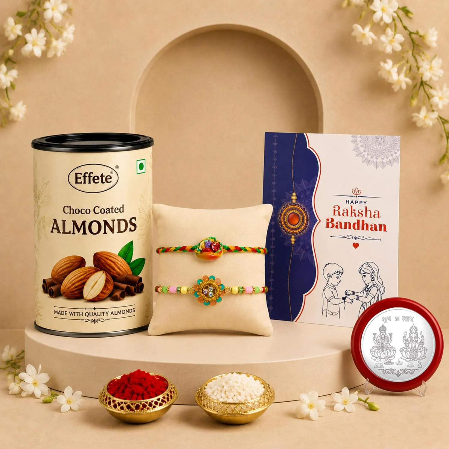 Rakhi with Chocolate for Brother (Set of 6) – Food Flower Design Raksha Gift Combo