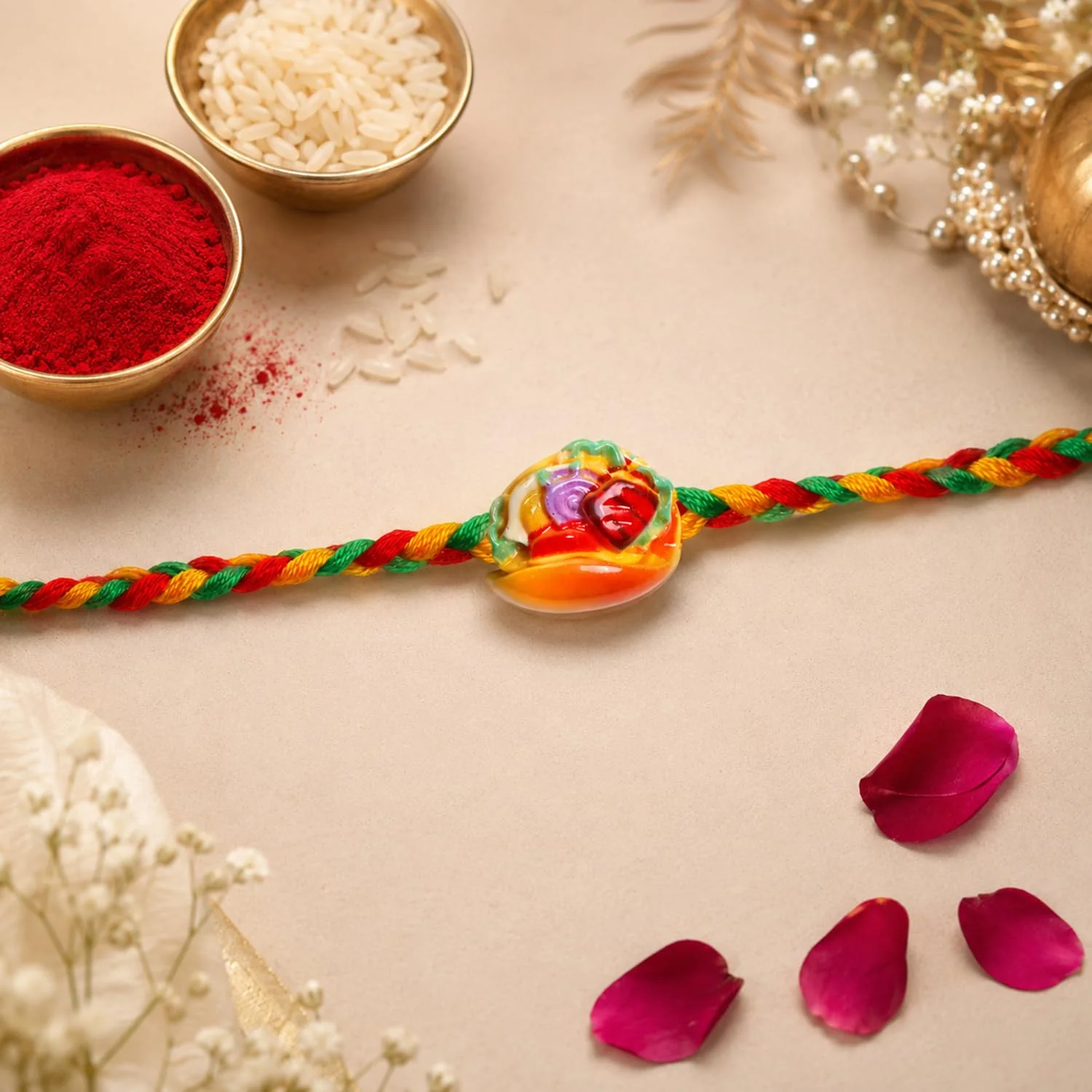 Rakhi with Chocolate for Brother (Set of 6) – Food Flower Design Raksha Gift Combo - Image 6