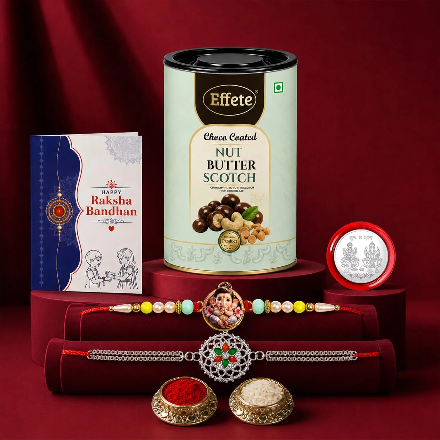 Rakhi with Chocolate for Brother (Set of 6) – Ganesha Raksha Bandhan Festive Combo