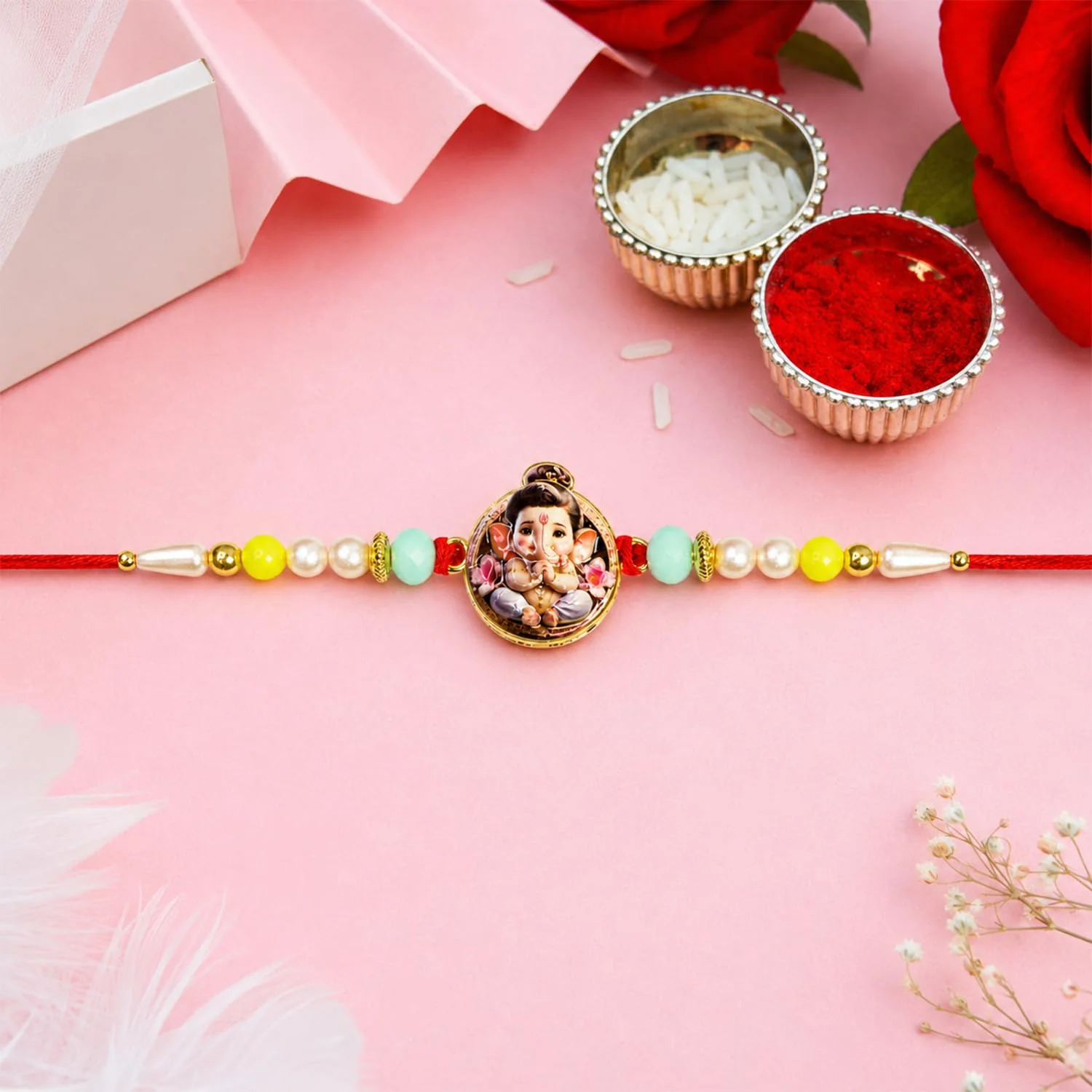 Rakhi with Chocolate for Brother (Set of 6) – Ganesha Raksha Bandhan Festive Combo - Image 5