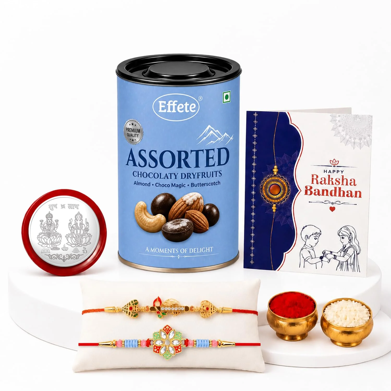 Rakhi with Chocolate for Brother (Set of 6) – Golden Color Florwer Shape Gift Combo - Image 2