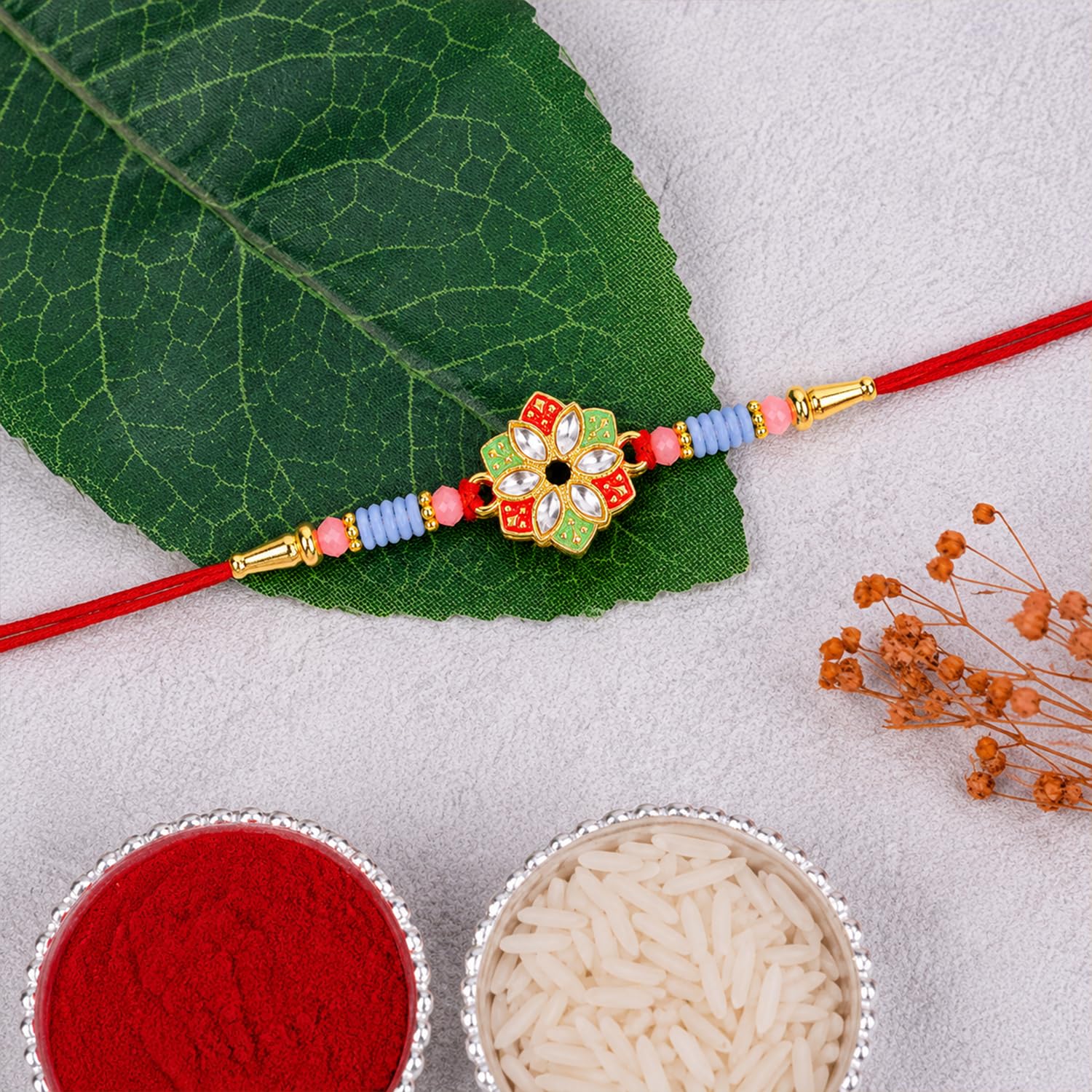Rakhi with Chocolate for Brother (Set of 6) – Golden Color Florwer Shape Gift Combo - Image 6