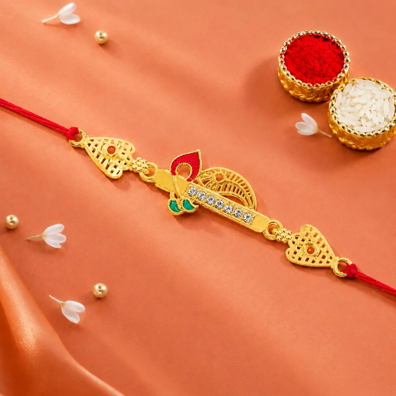 Rakhi with Chocolate for Brother (Set of 6) – Golden Color Florwer Shape Gift Combo - Image 7