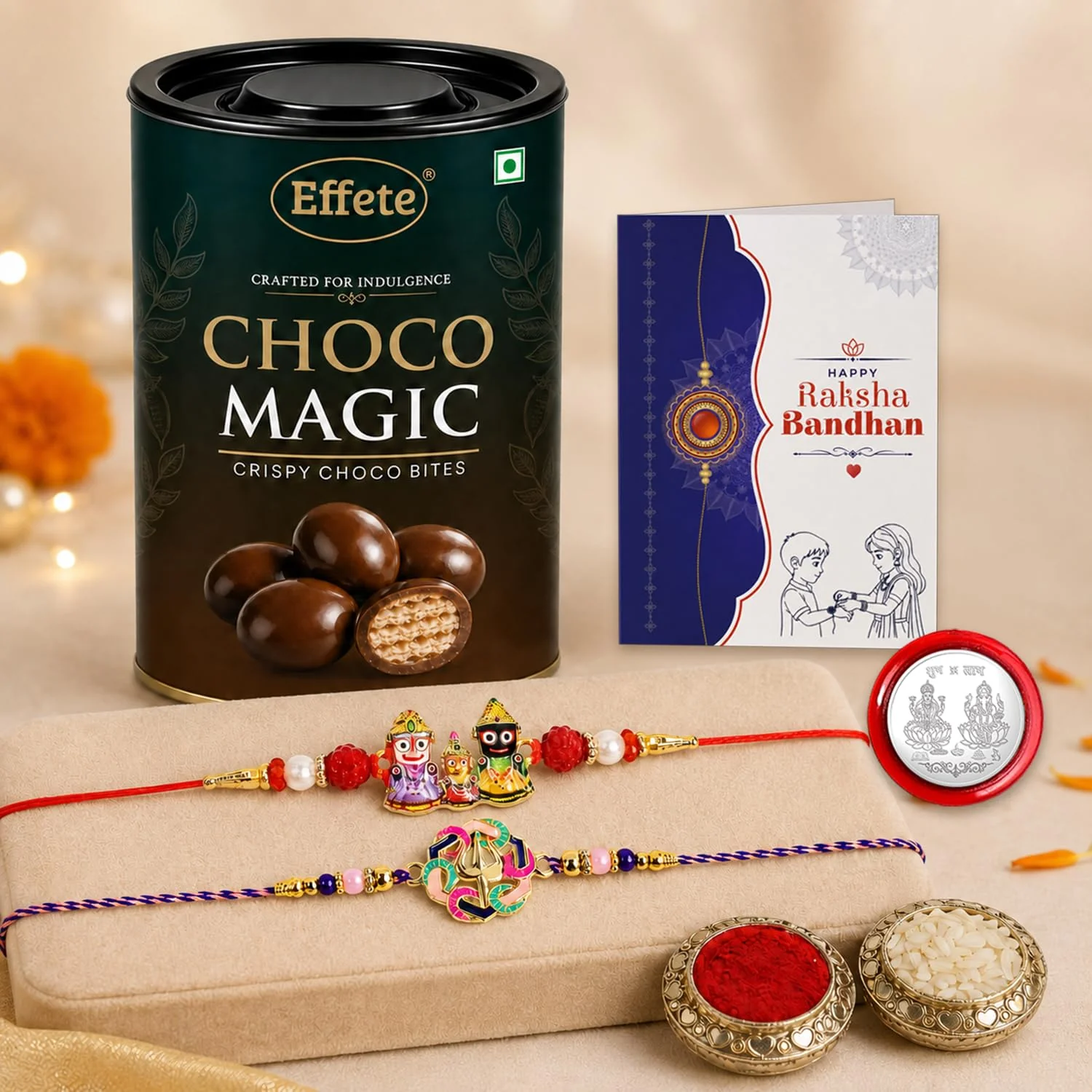 Rakhi with Chocolate for Brother (Set of 6) – Jagannath Swatik Raksha Gift Combo