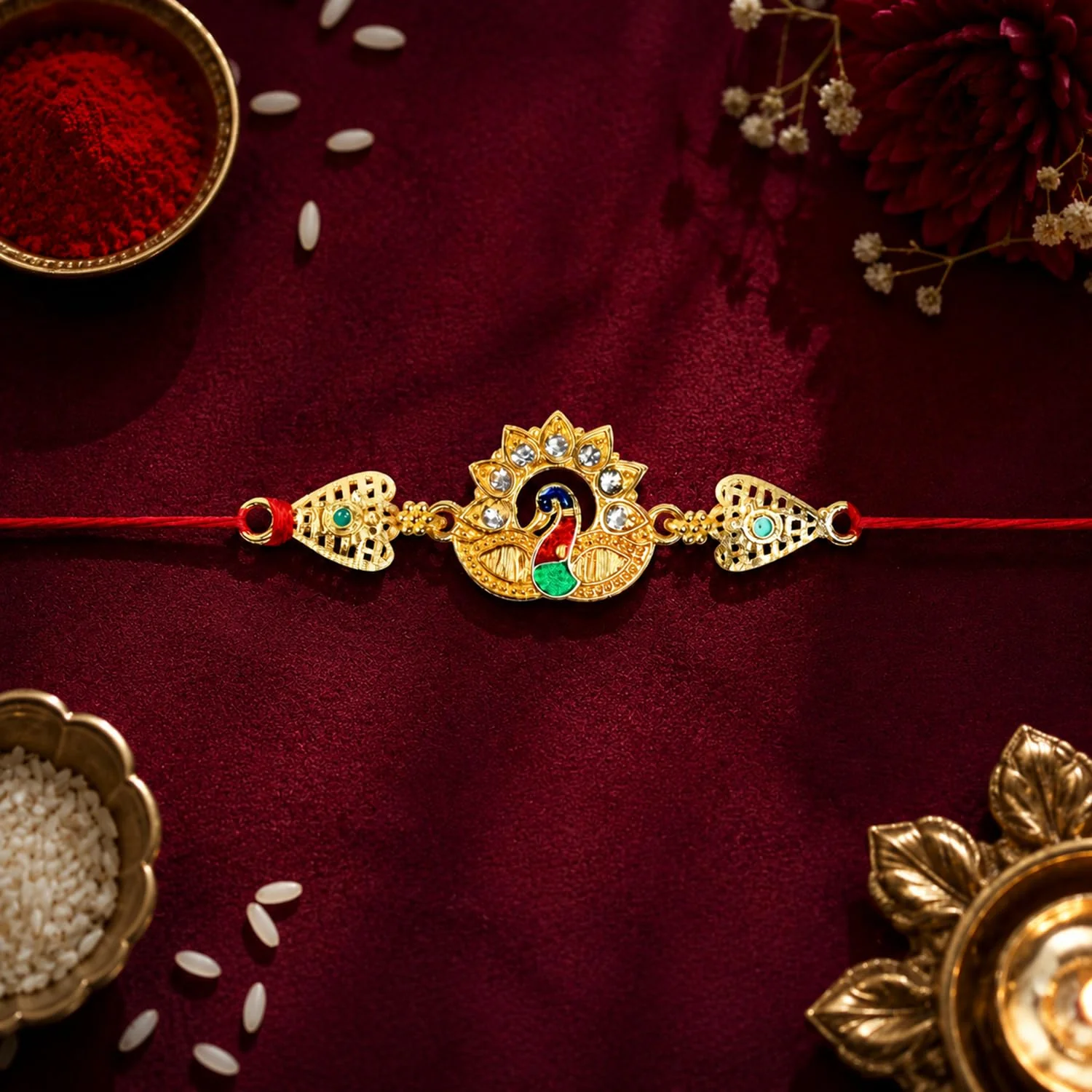 Rakhi with Chocolate for Brother (Set of 6) – Peacock Flower Raksha Bandhan Combo - Image 6