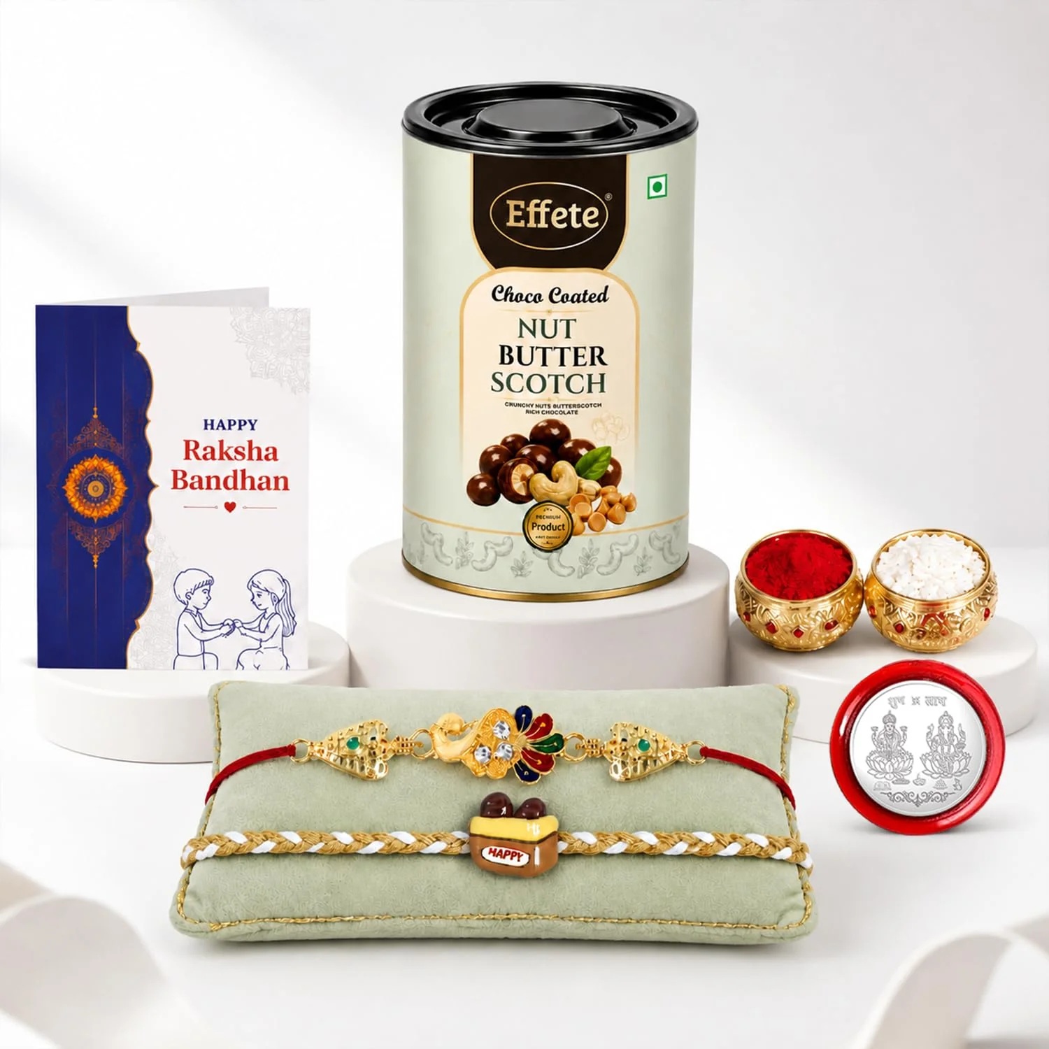 Rakhi with Chocolate for Brother (Set of 6) – Peacock Food Design Raksha Gift Combo - Image 2