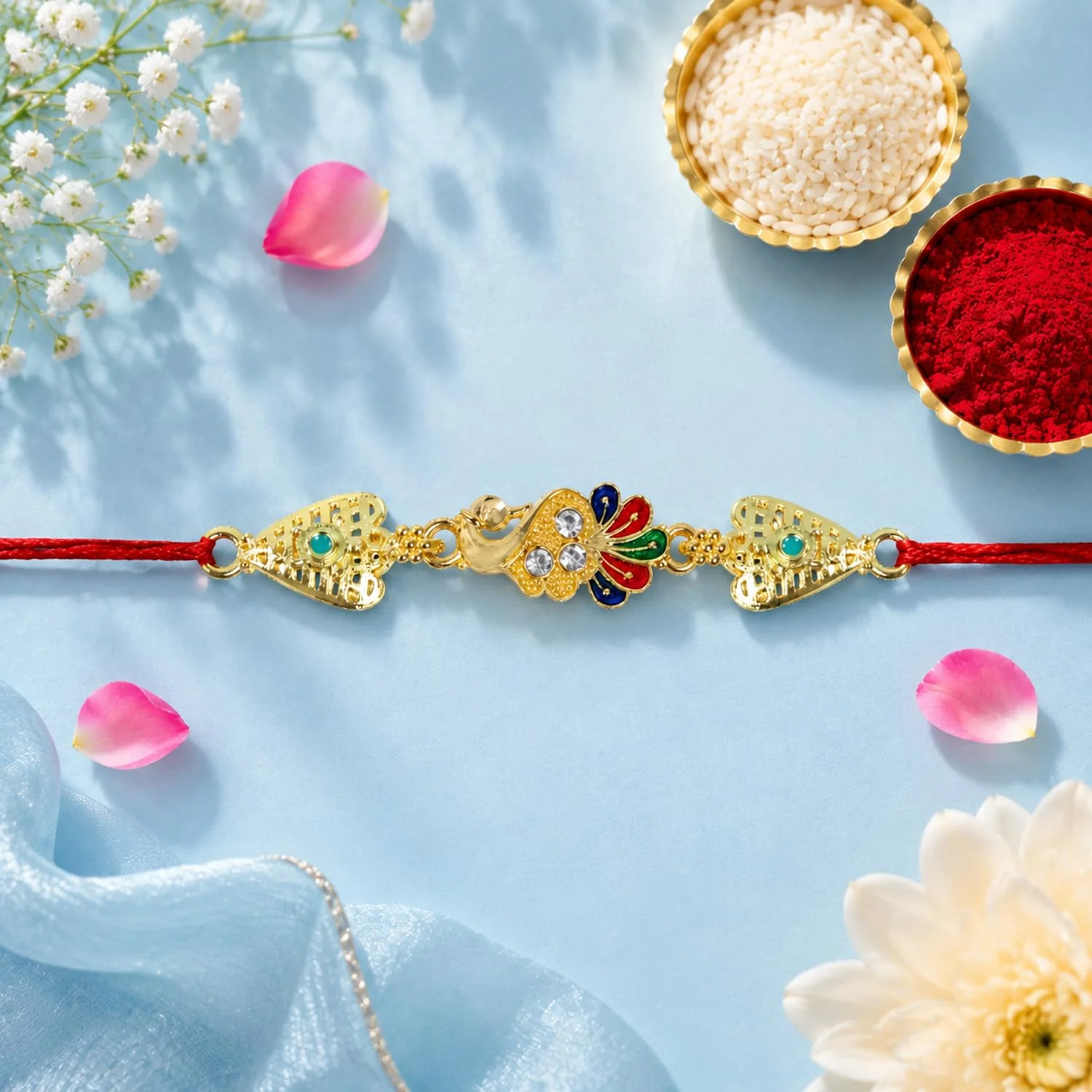 Rakhi with Chocolate for Brother (Set of 6) – Peacock Food Design Raksha Gift Combo - Image 6