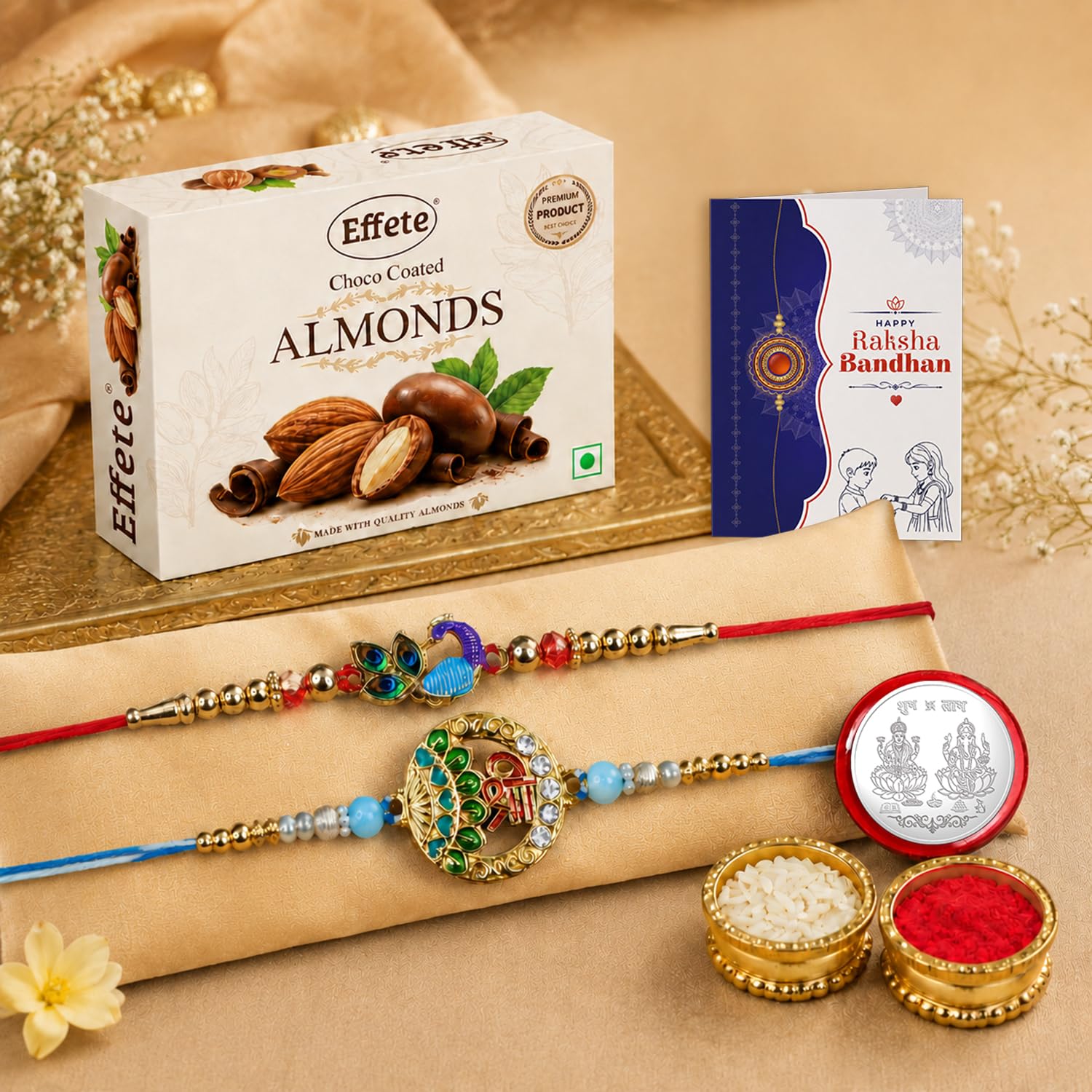 Rakhi with Chocolate for Brother (Set of 6) – Peacock Shree Design Raksha Gift Combo