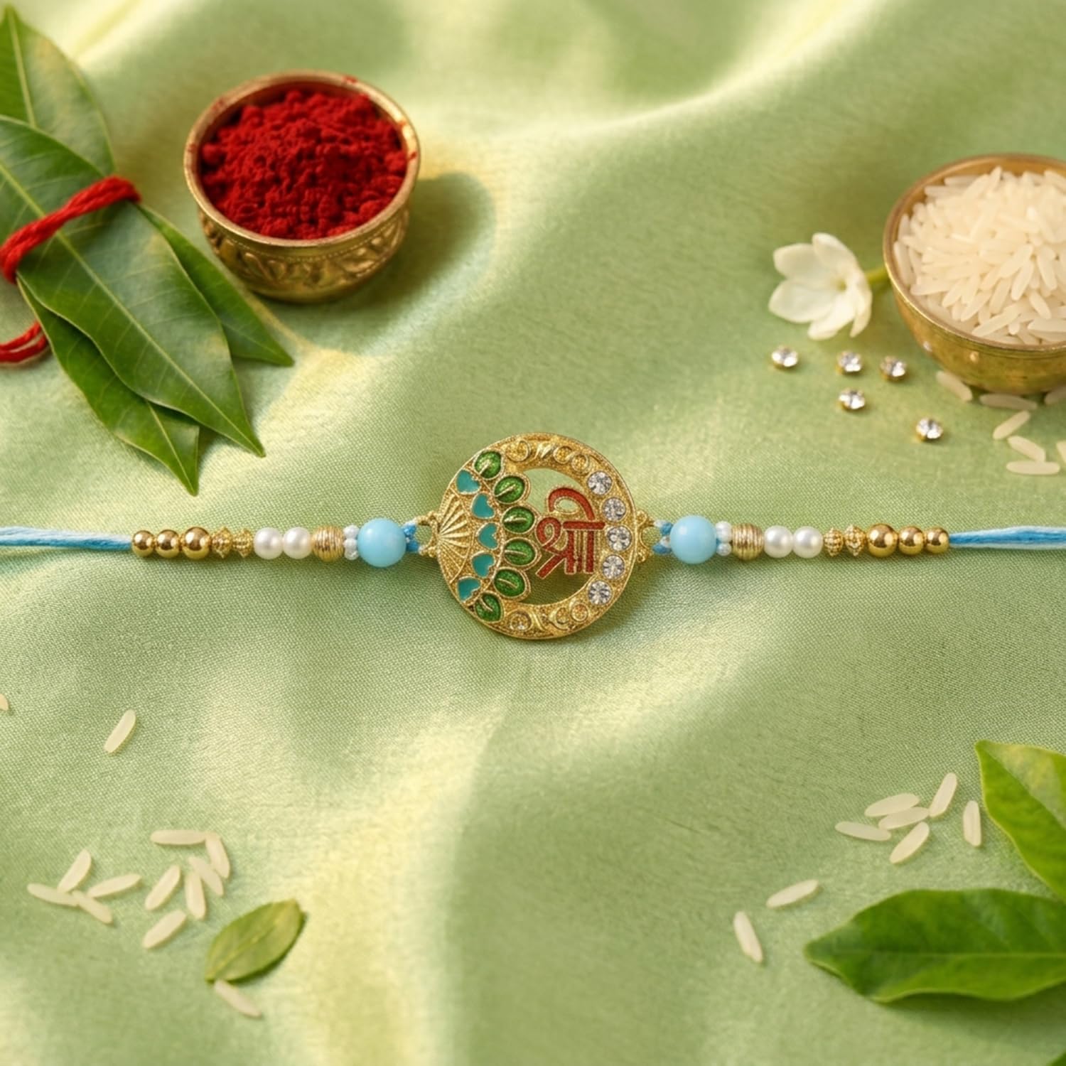 Rakhi with Chocolate for Brother (Set of 6) – Peacock Shree Design Raksha Gift Combo - Image 5